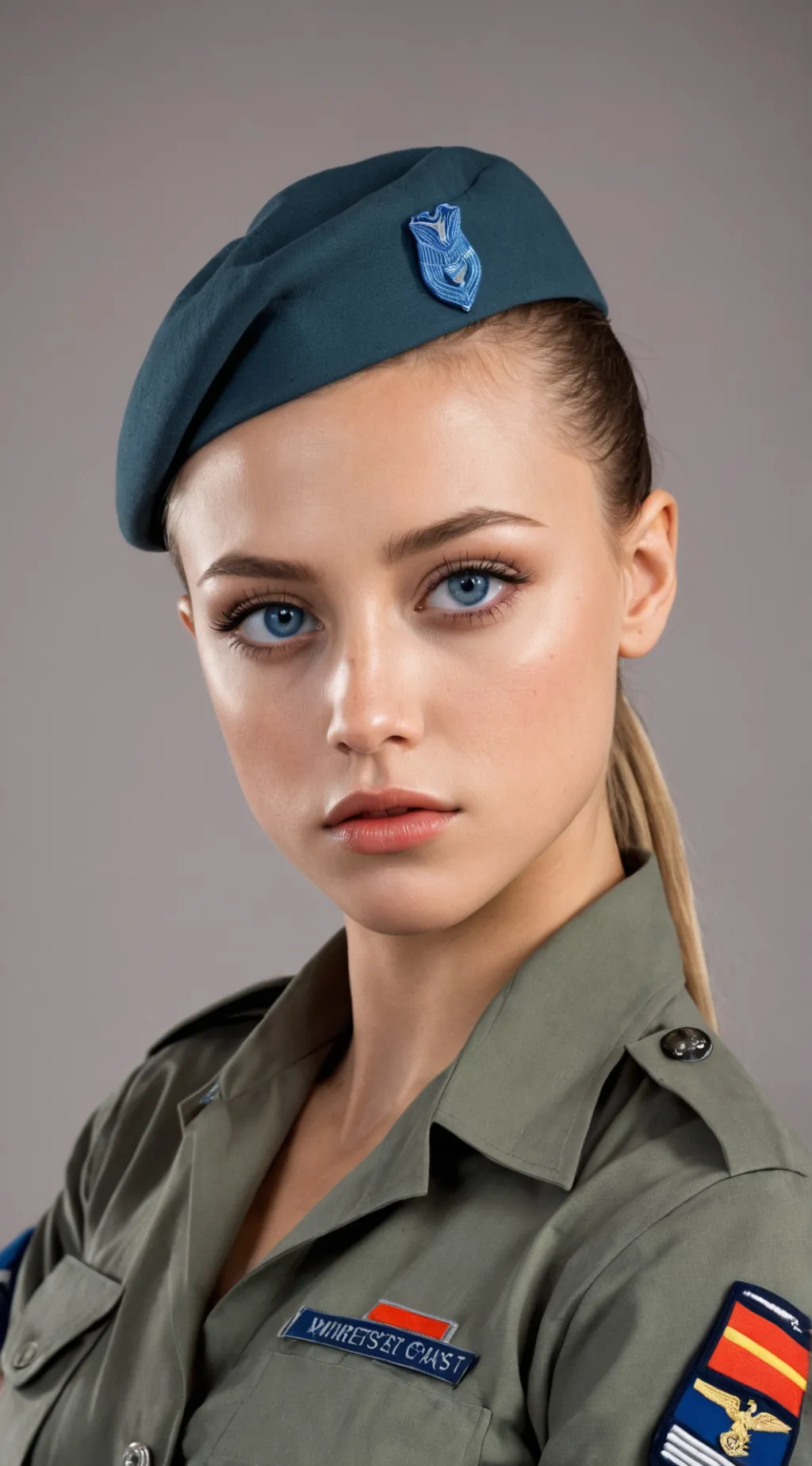 ai character: Cadet Stacey White background