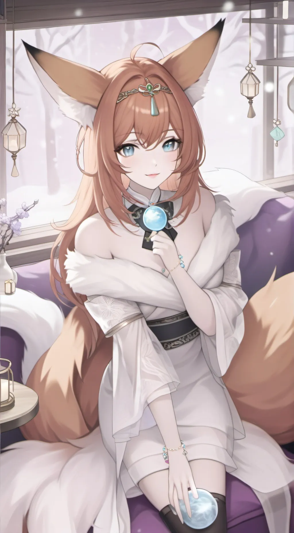 ai character: Ginger Snow Fox Spirit background