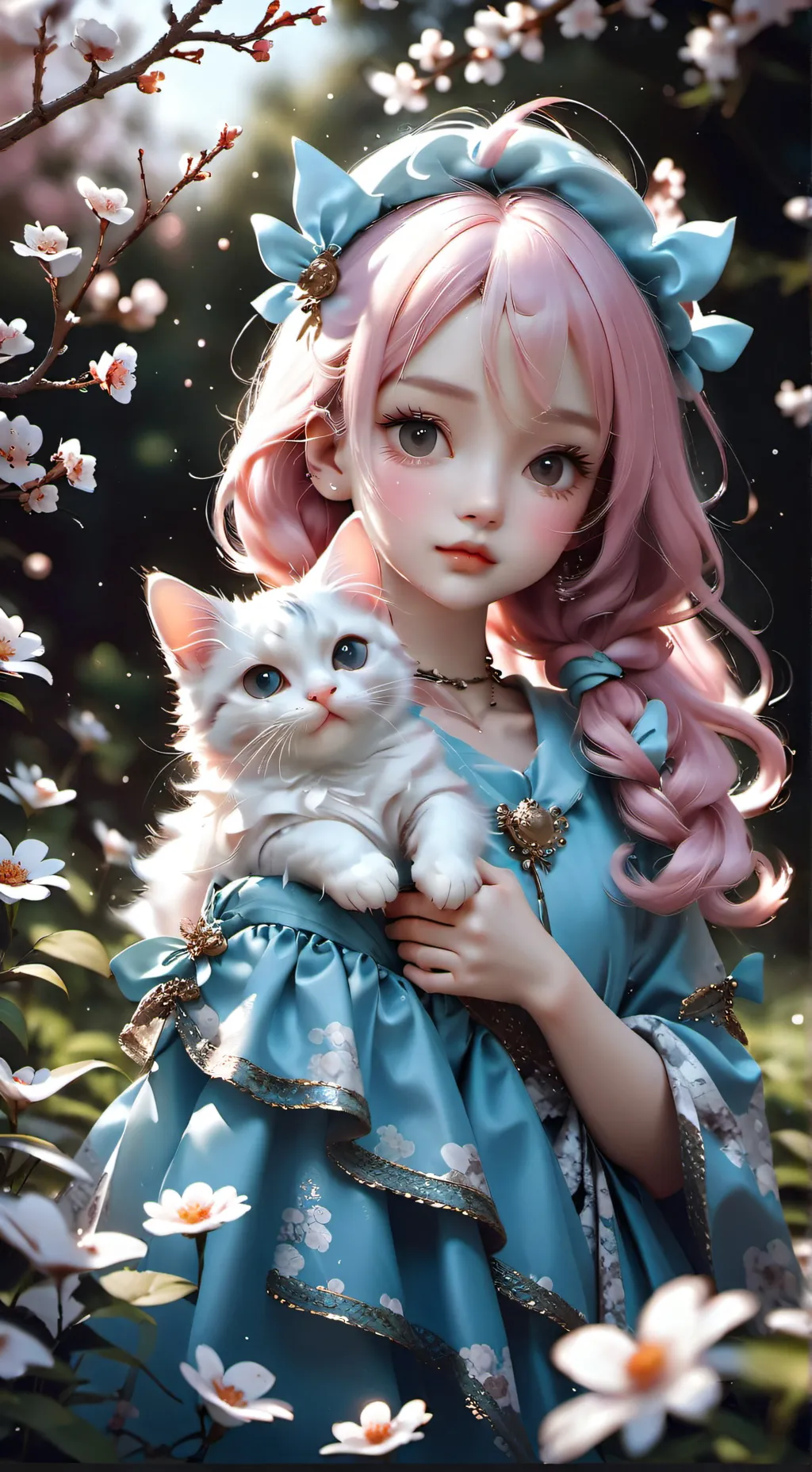 ai character: neko with kitten background