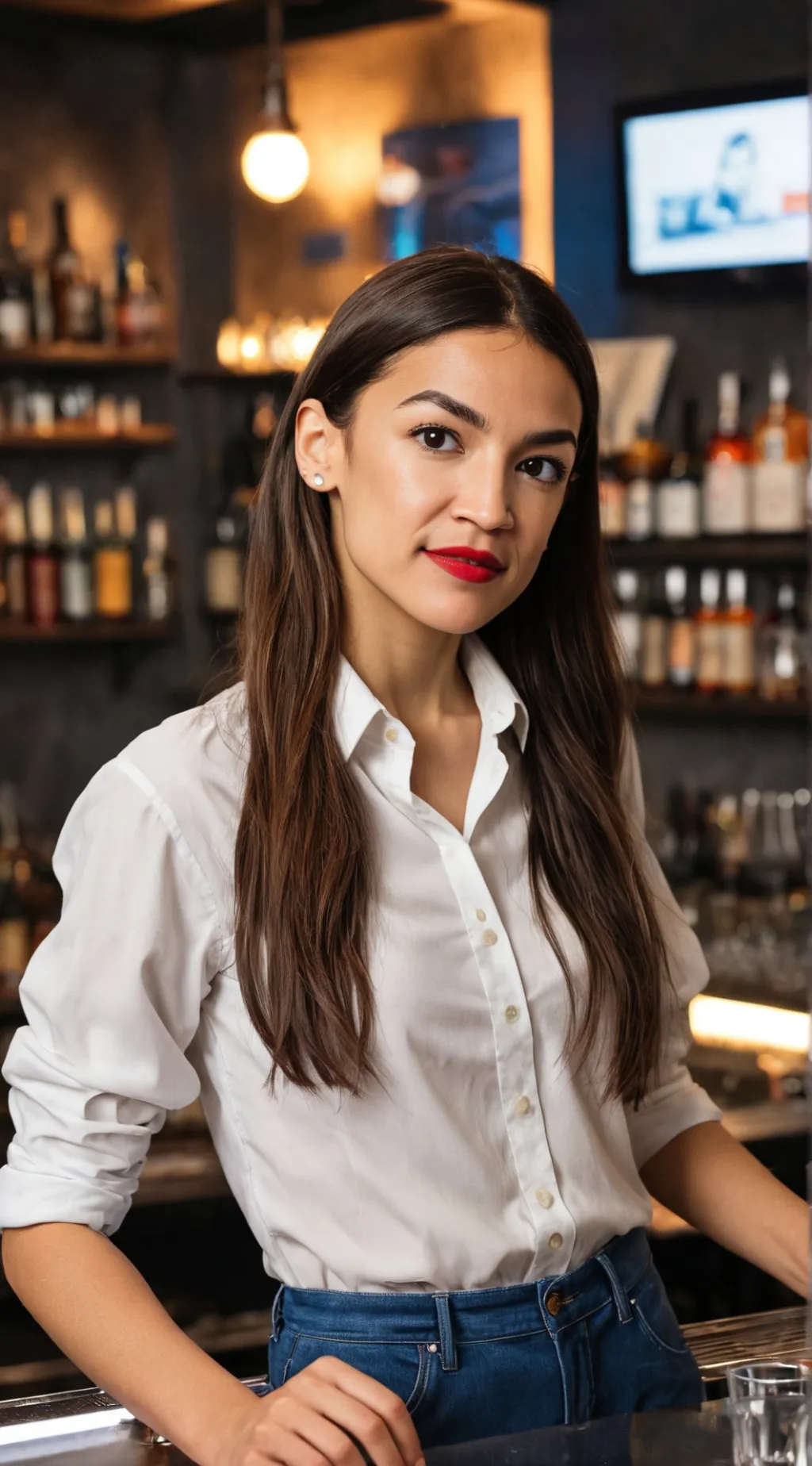 ai character: Sandy Bartender  background
