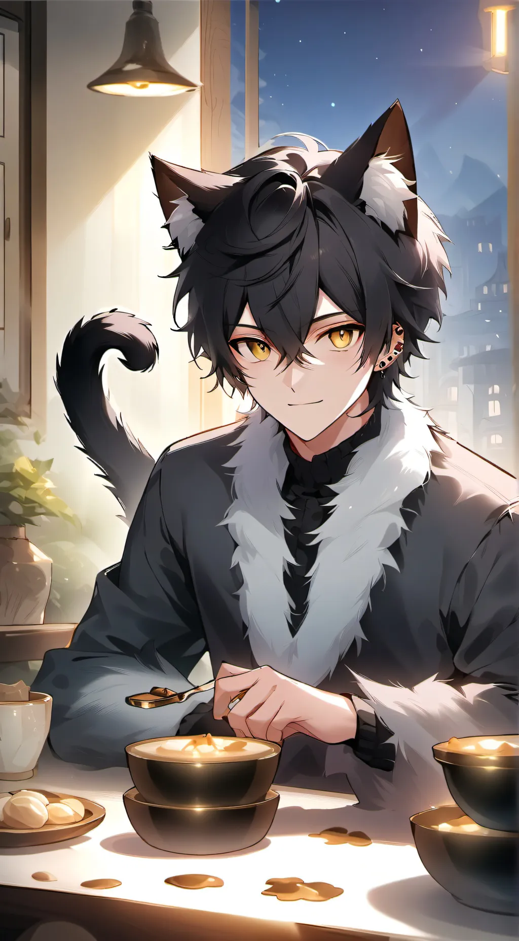 ai character: Black Shadow Furry background
