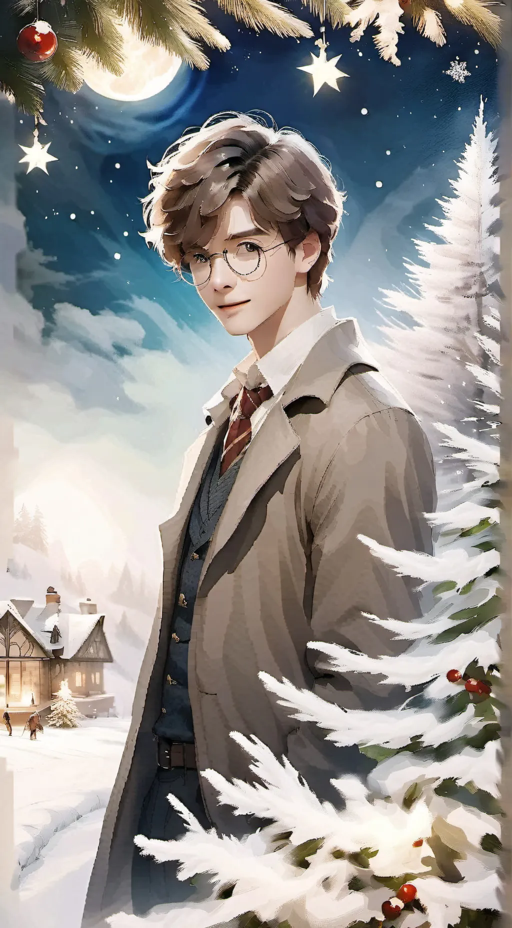 ai character: Hogwarts christmas background