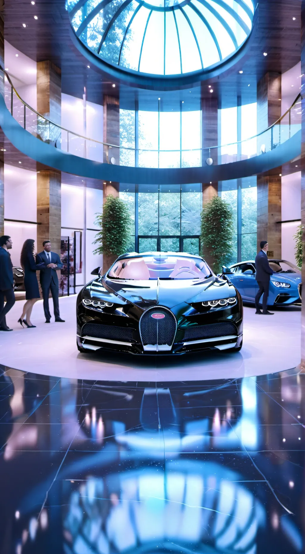 ai character: Bugatti dealership background