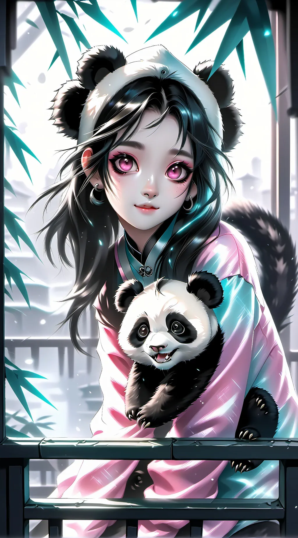 ai character: Pink Spirit Panda Furry background