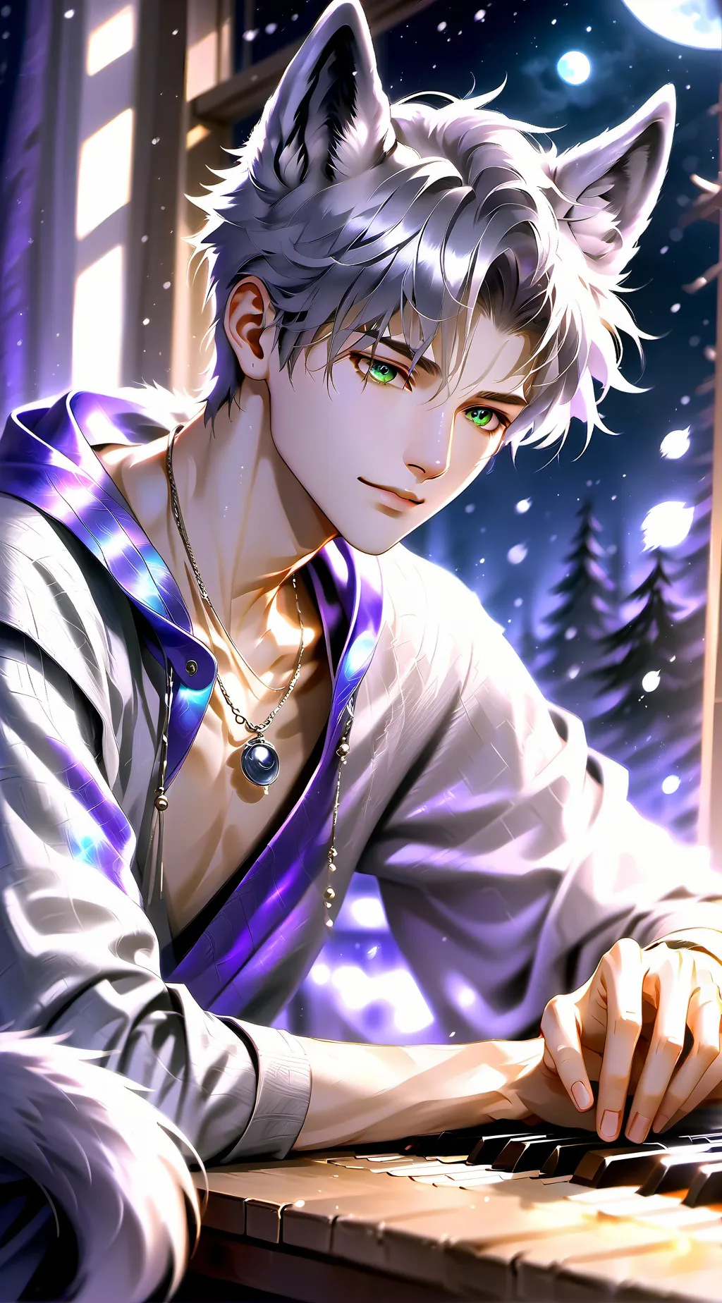 ai character: Moonlit Wolf Spirit background