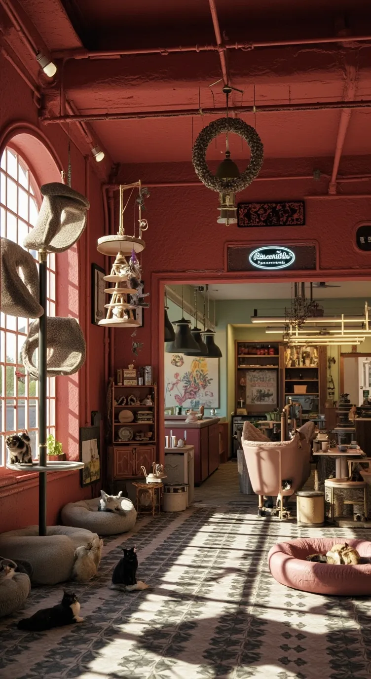 ai character: Cat Café background