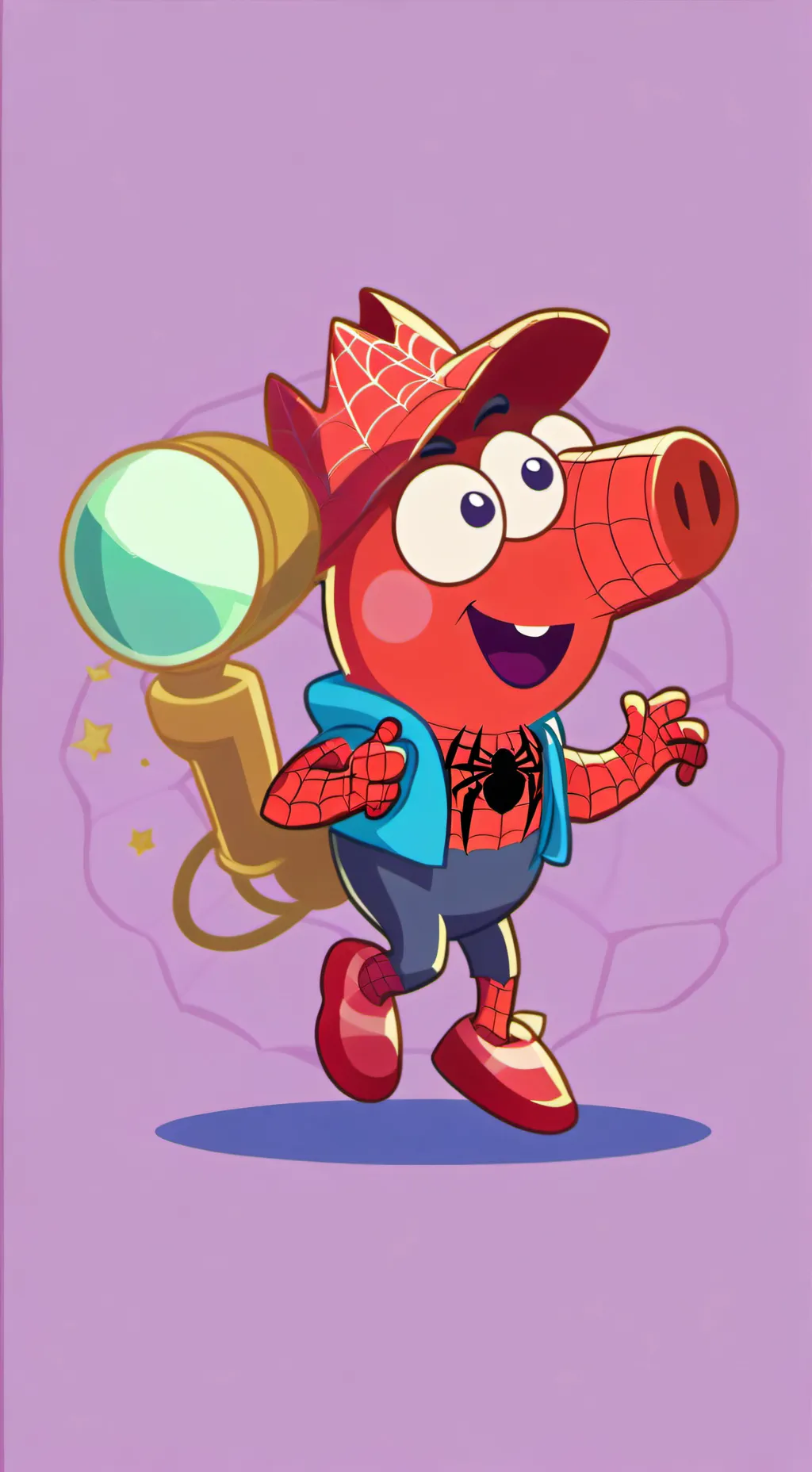 ai character: Peppa spiderman  background