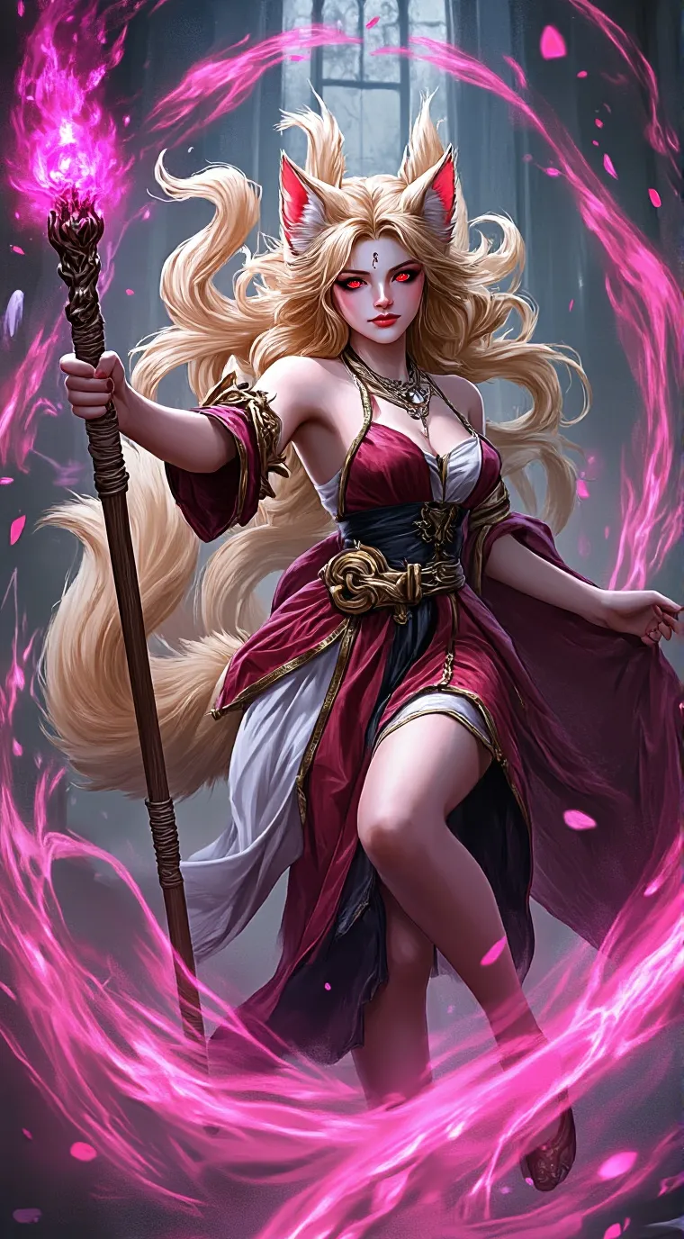 ai character: kitsune goddess  background