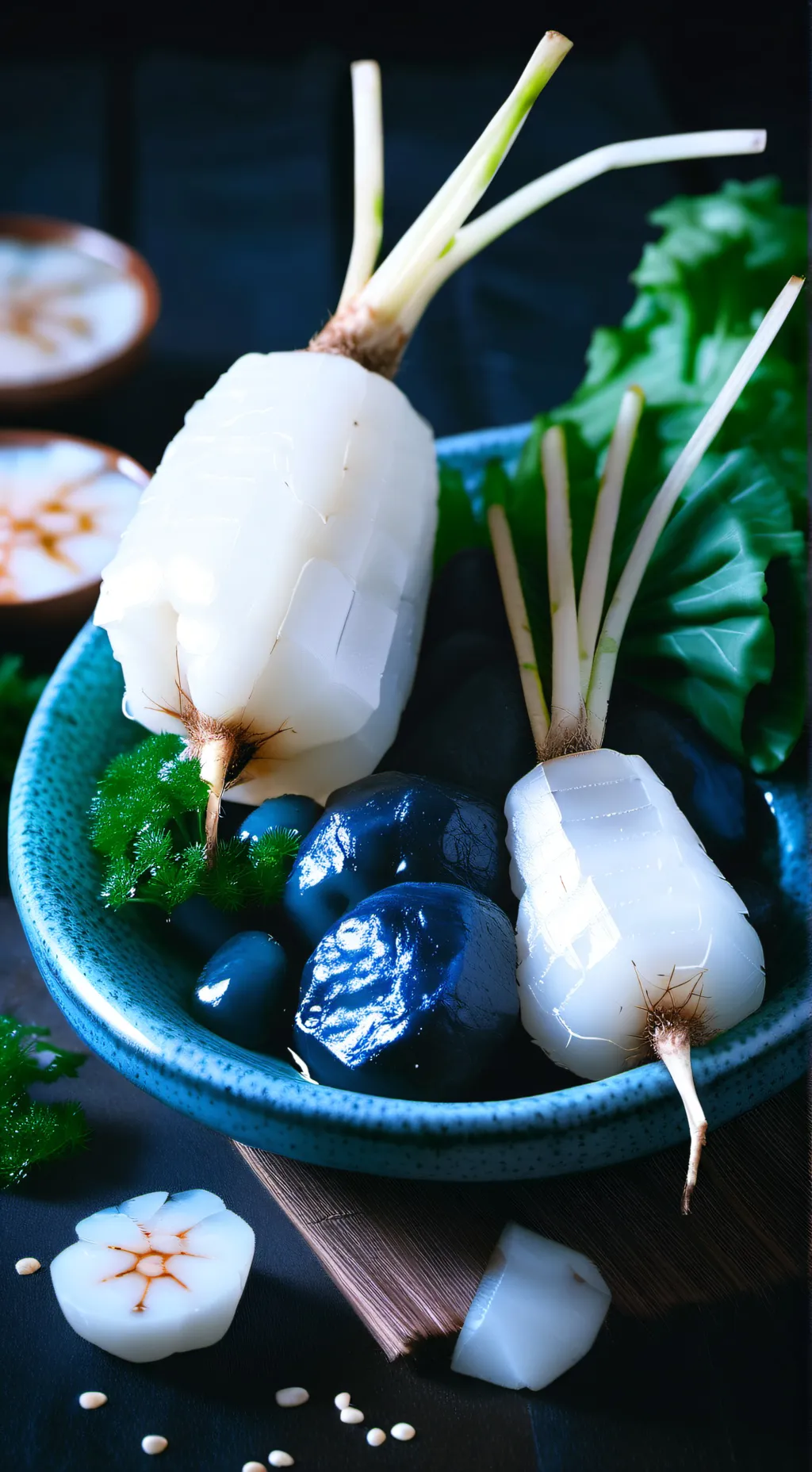 ai character: White radish  background