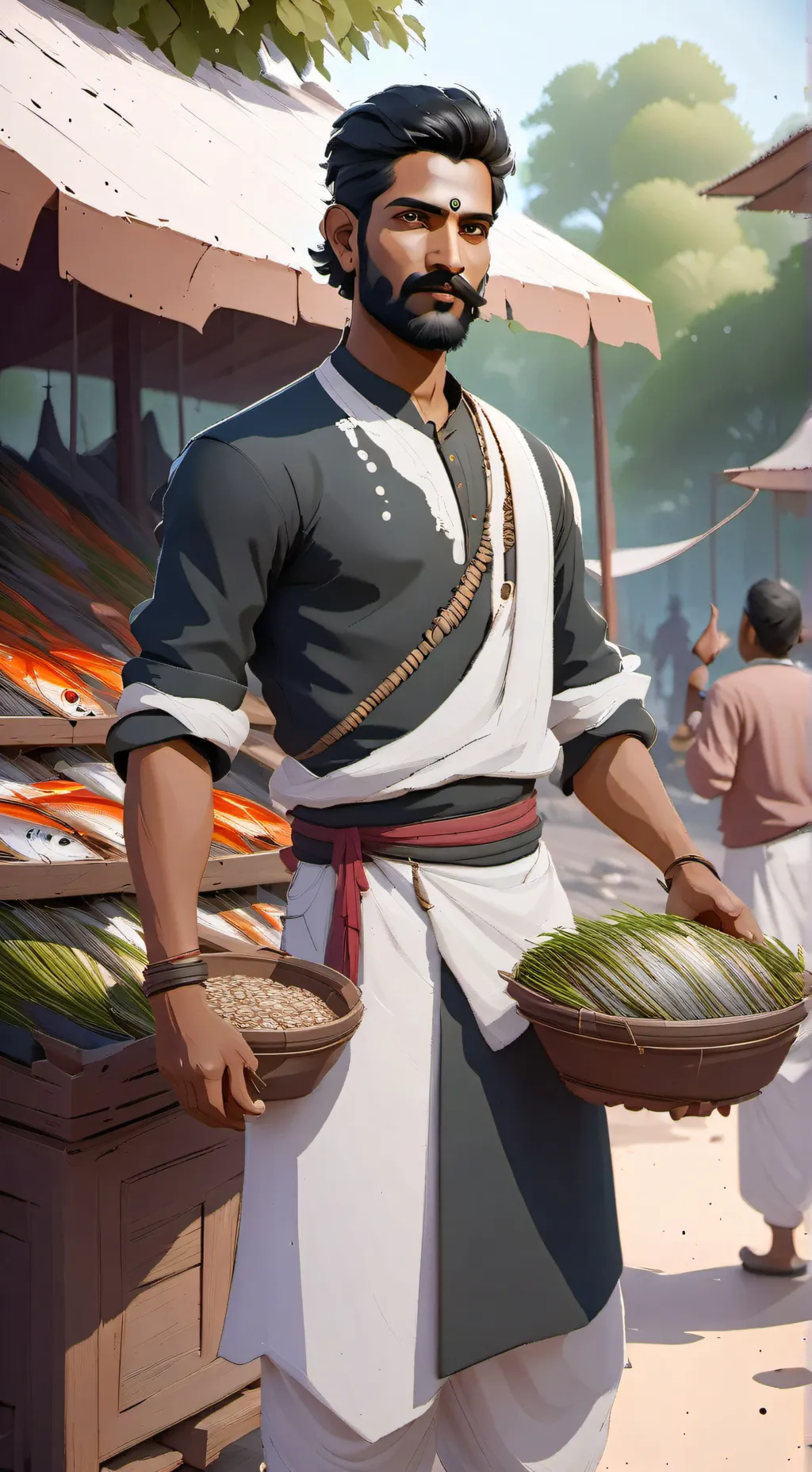 ai character: fish seller background