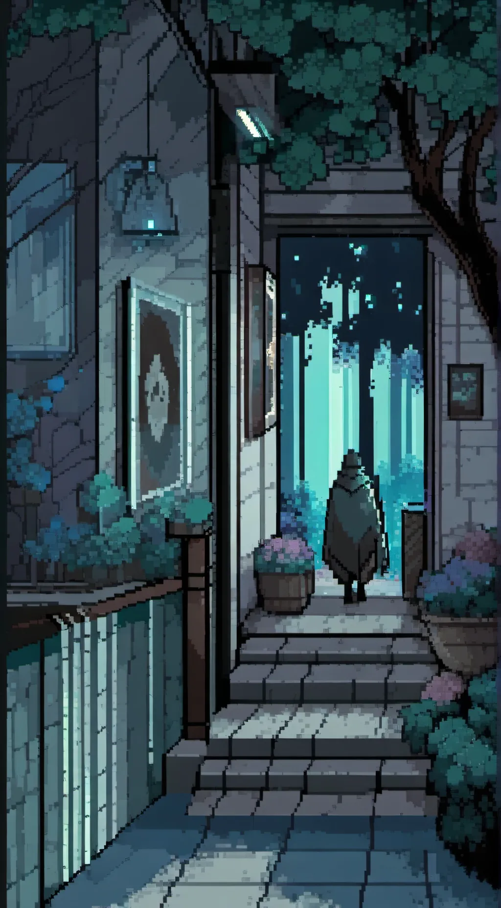 ai character: haunted school bye background