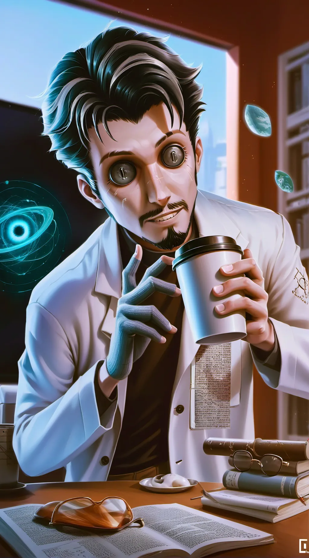 ai character: The Quantum Latte  background