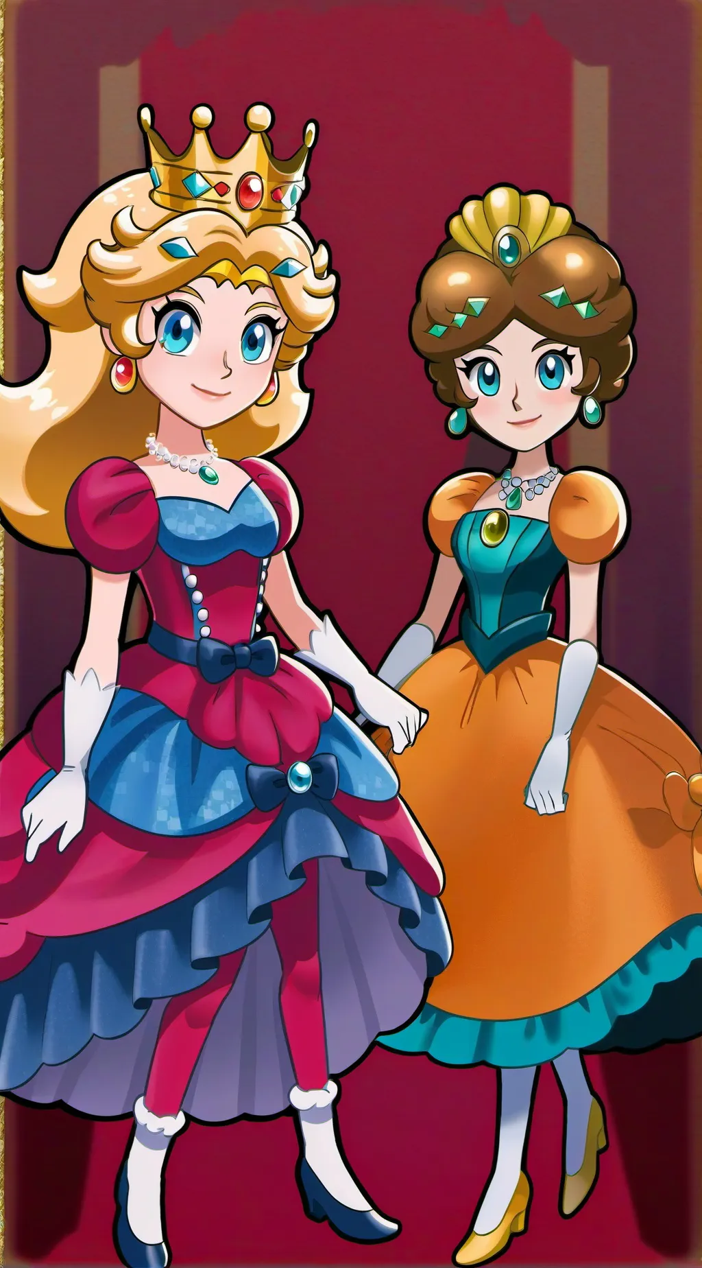 ai character: Peach and Daisy  background