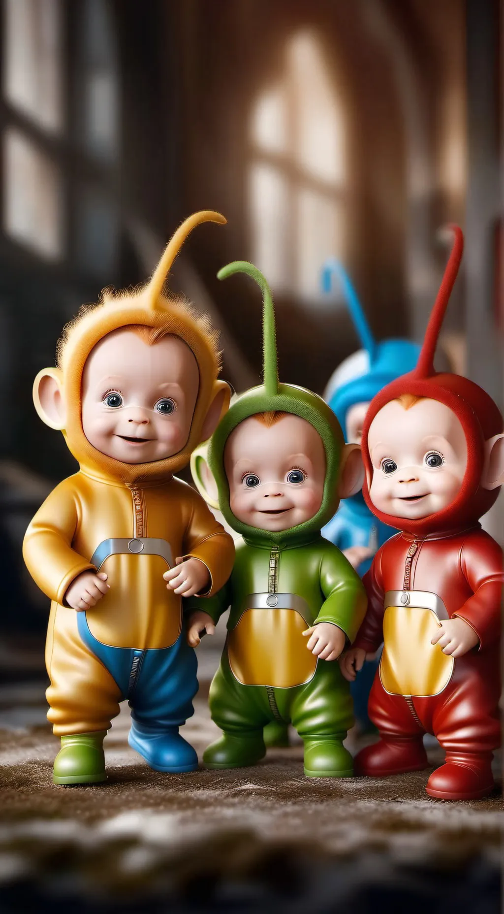 ai character: mad Teletubbies  background