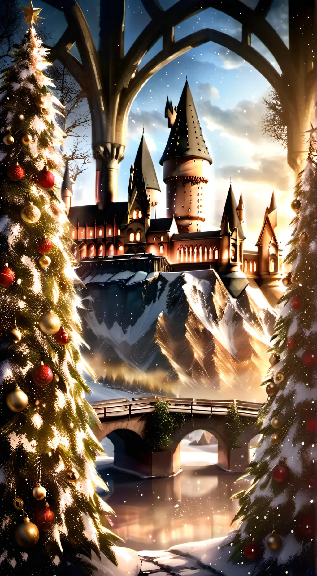 ai character: Hogwarts X-Mas background