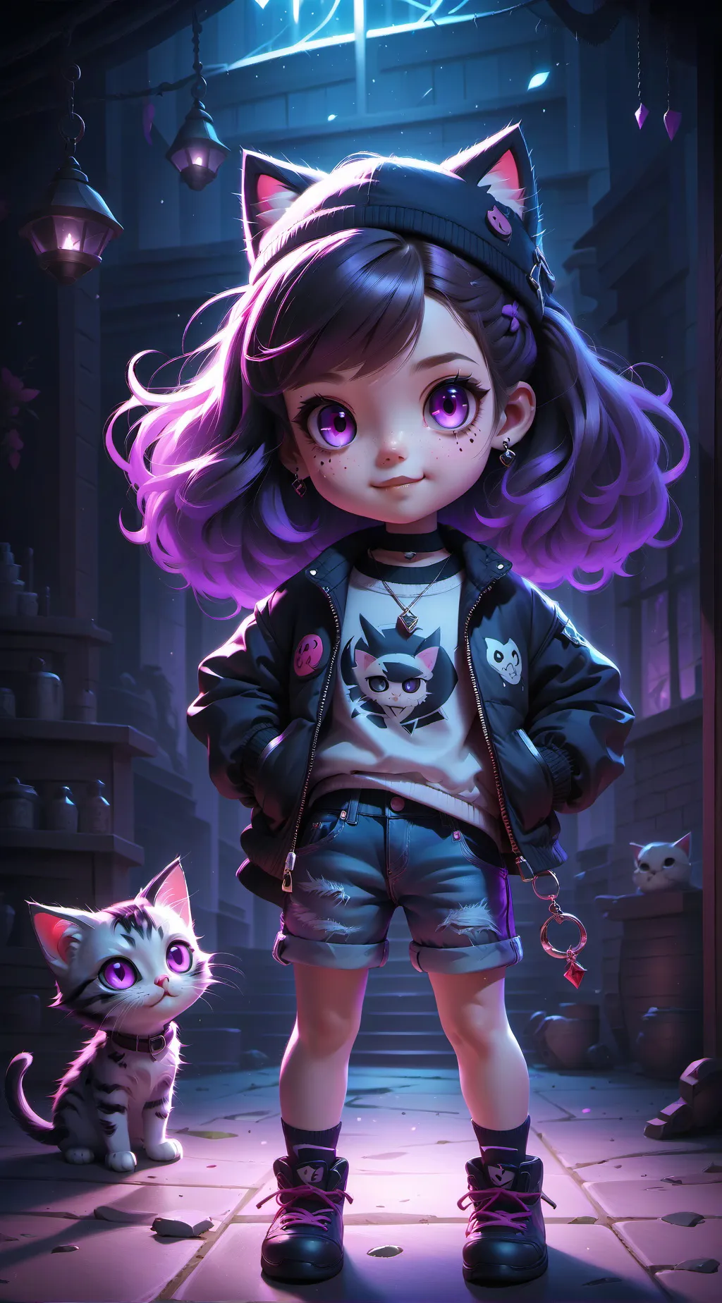 ai character: girl with kitten 2 background