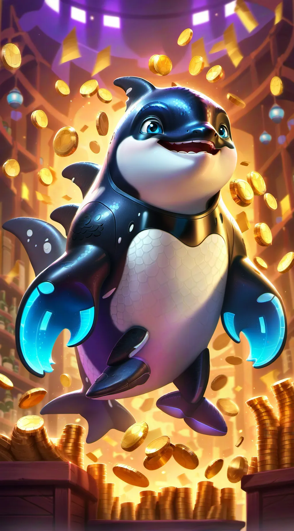ai character: orca fursuit  background