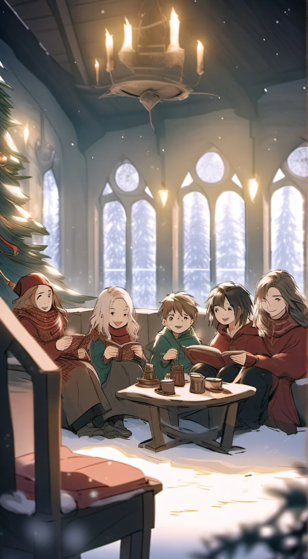 ai character: Hogwarts CHRISTMAS background