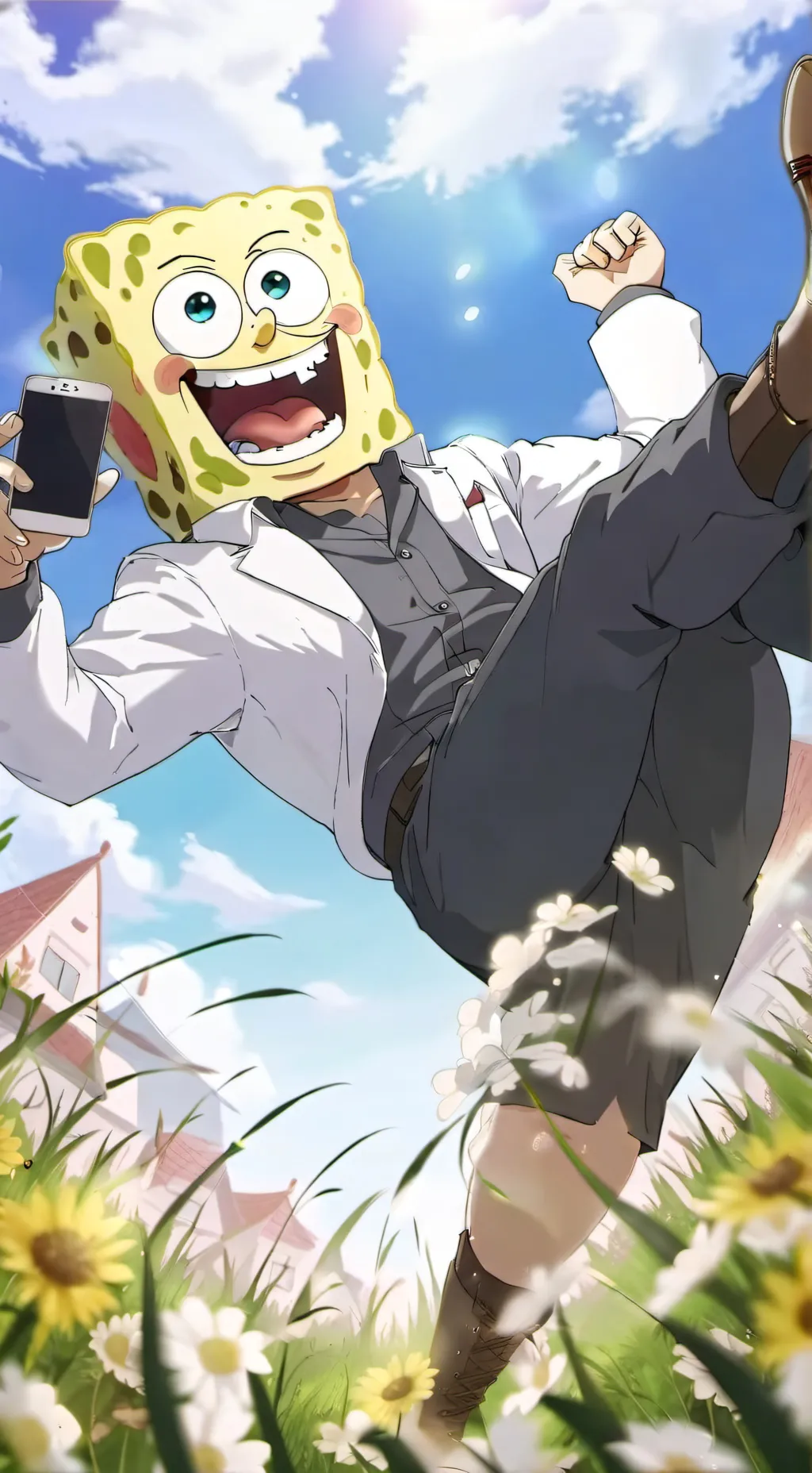 ai character: SpongeBob  background