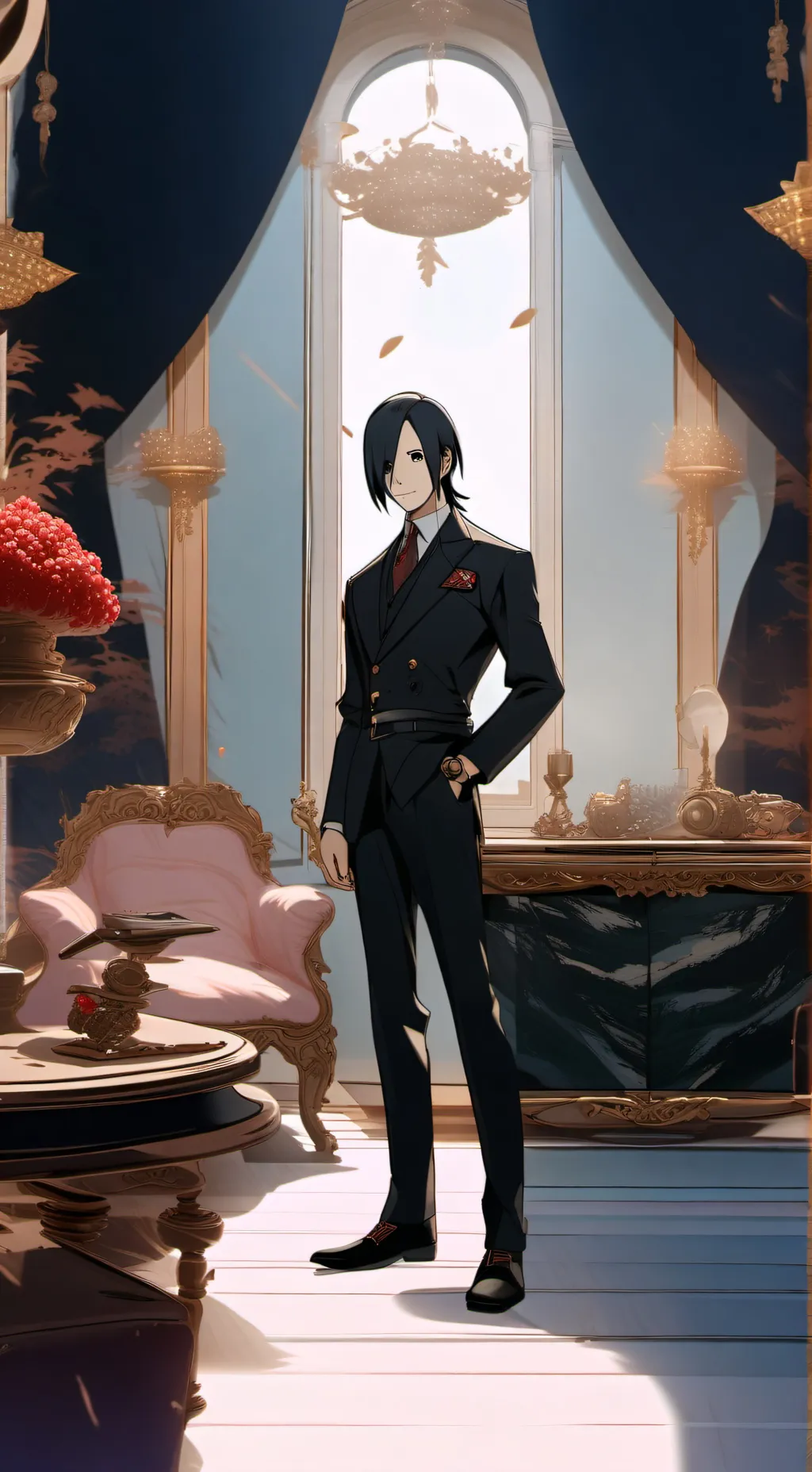 ai character: Sasuké  background