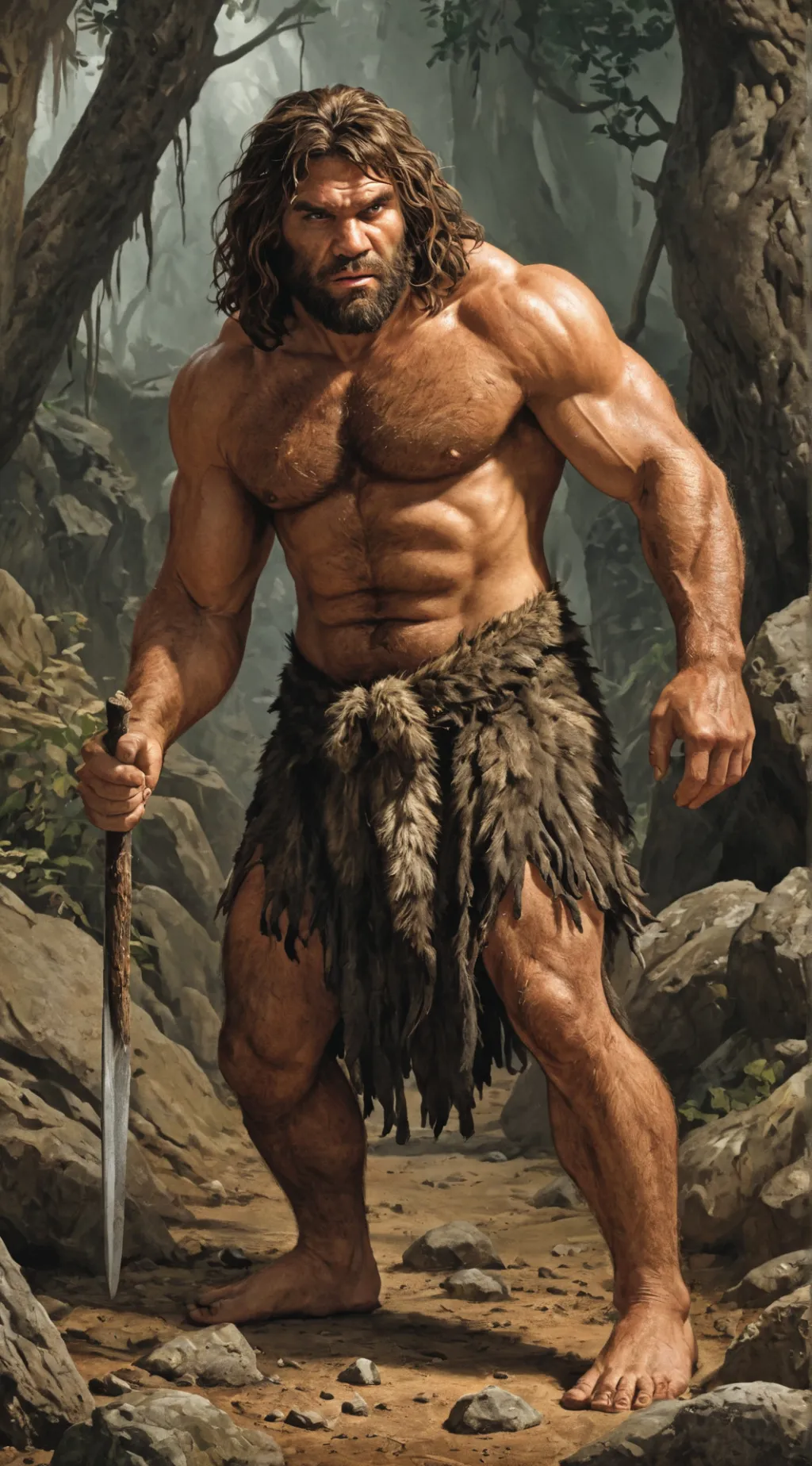 ai character: CAVE MAN background