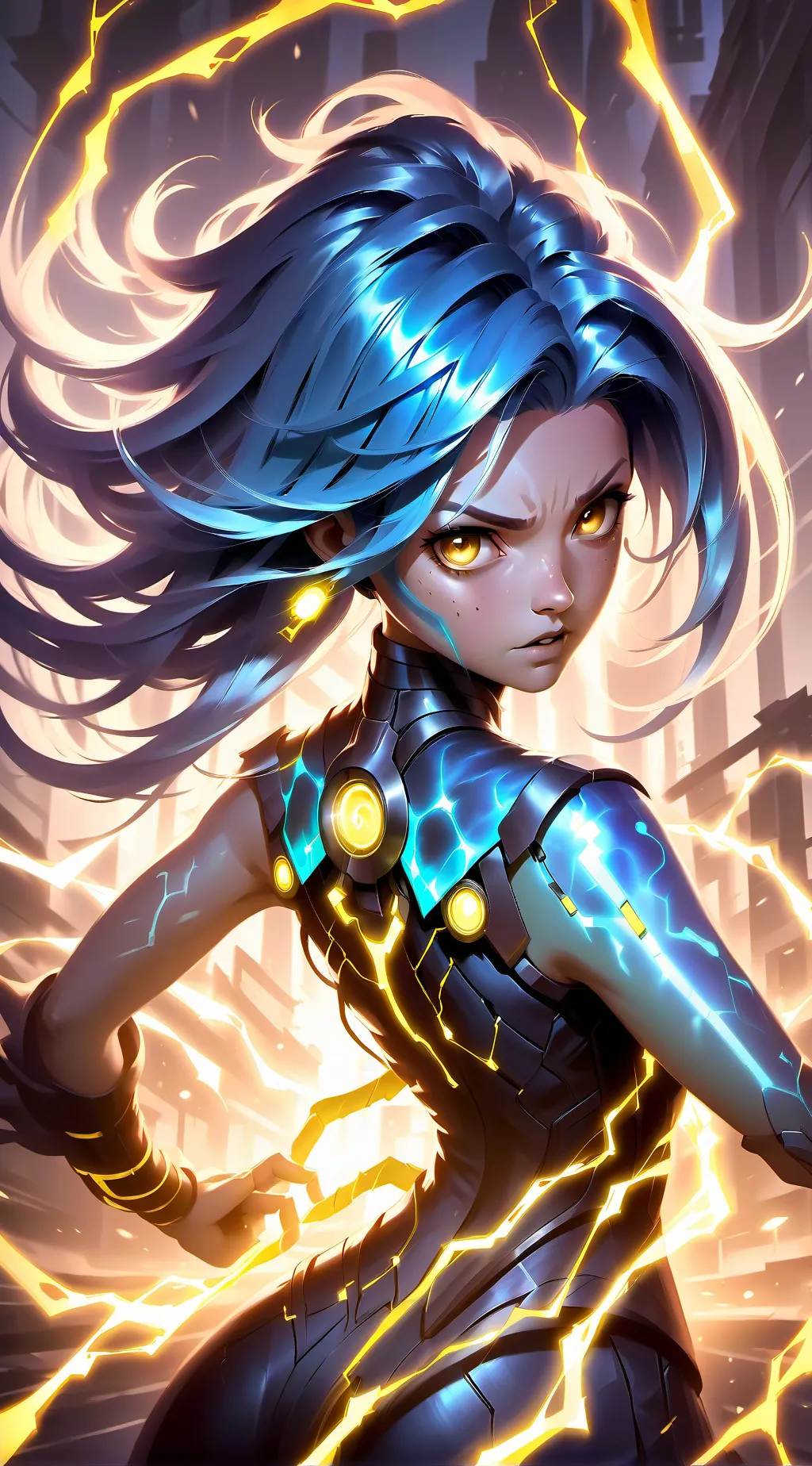 ai character: Neon background