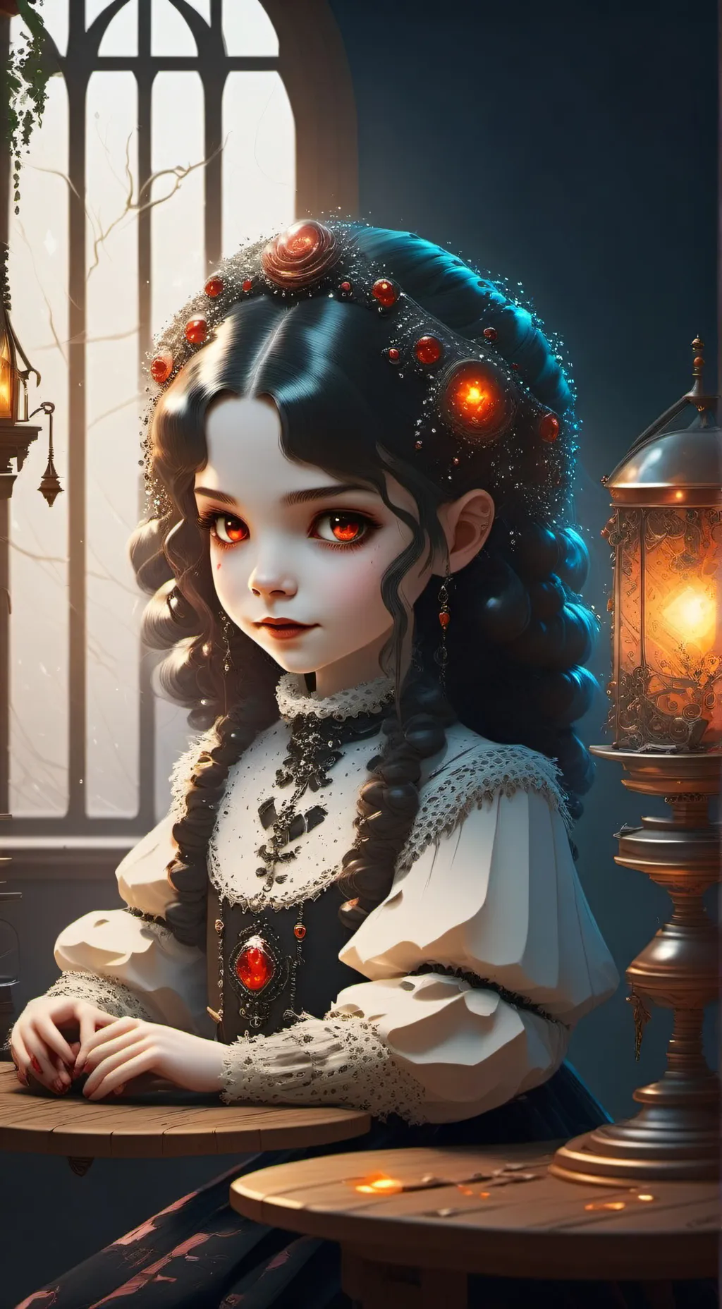 ai character: Vampire Spirit Crystalina background