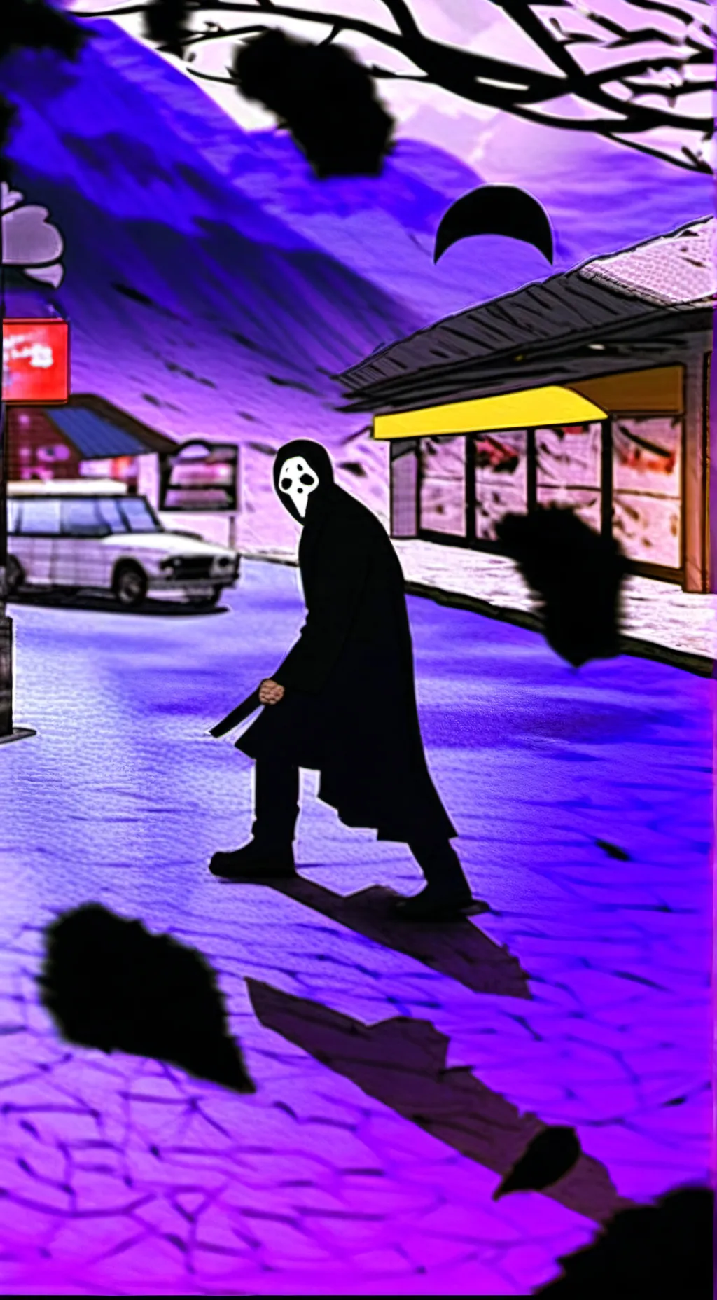 ai character:  purpuleghostface background