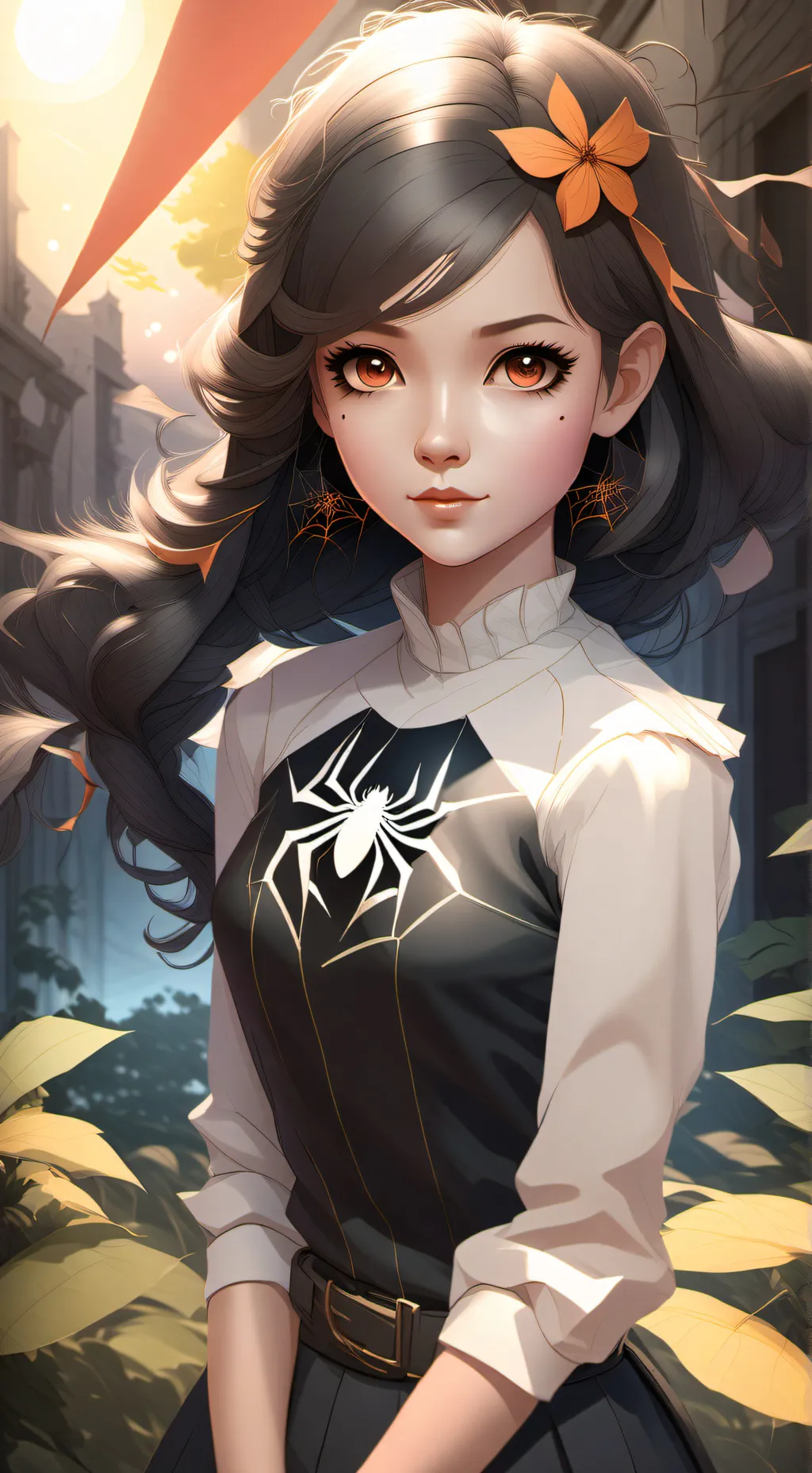 ai character: spider girl: luna background
