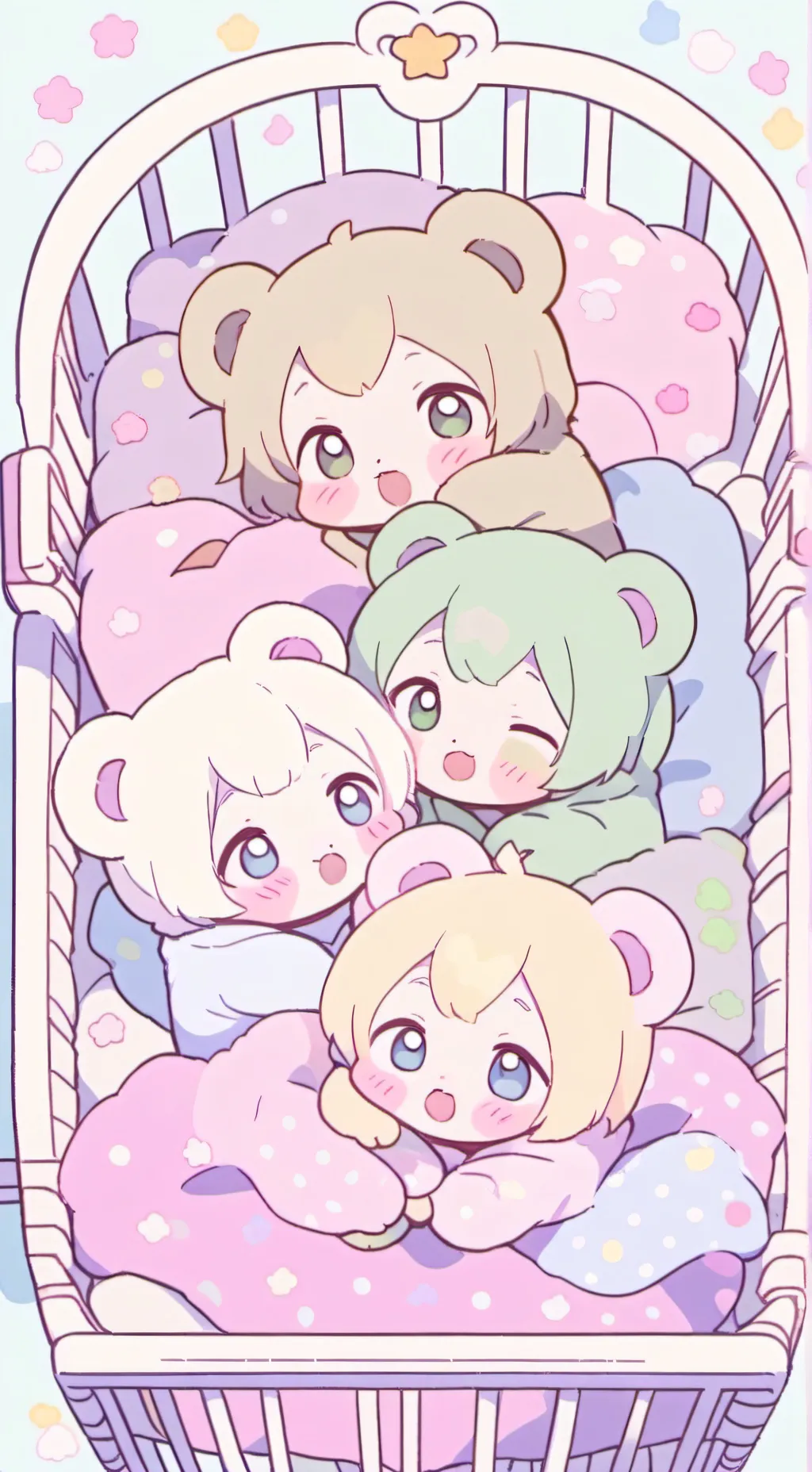 ai character: 4 bébés magasins background