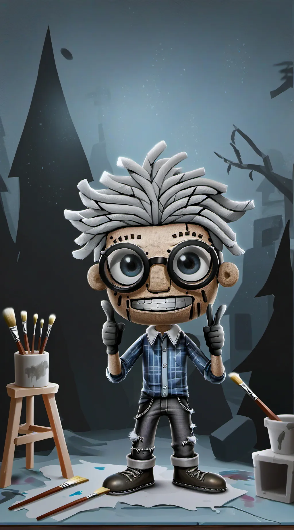 ai character: Papier-Mache background