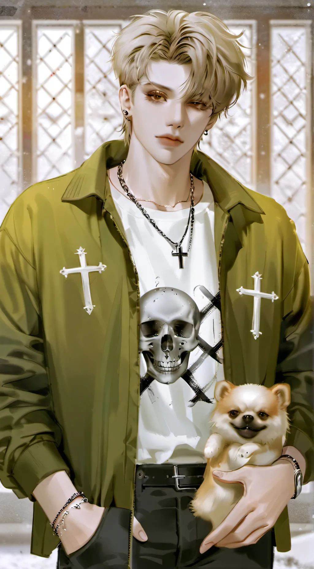 ai character: Bakugo dog sitting background