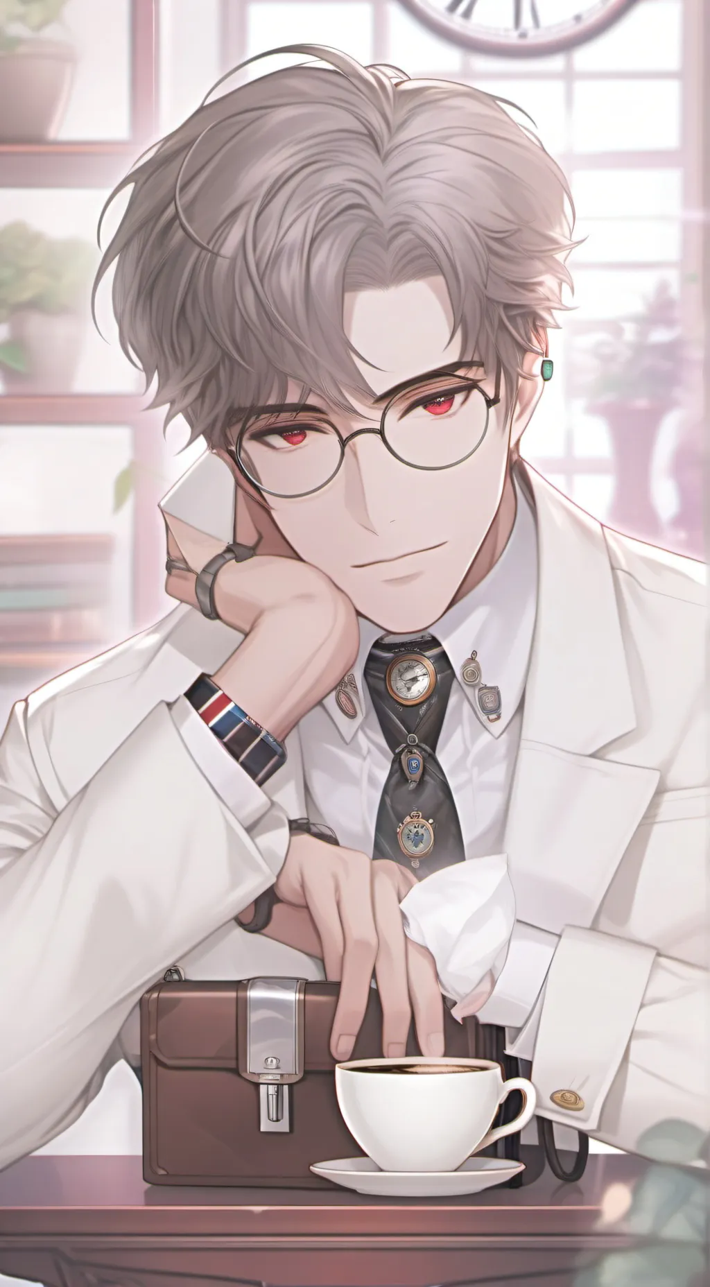 ai character: The Time Traveling Latte Connoisseur background