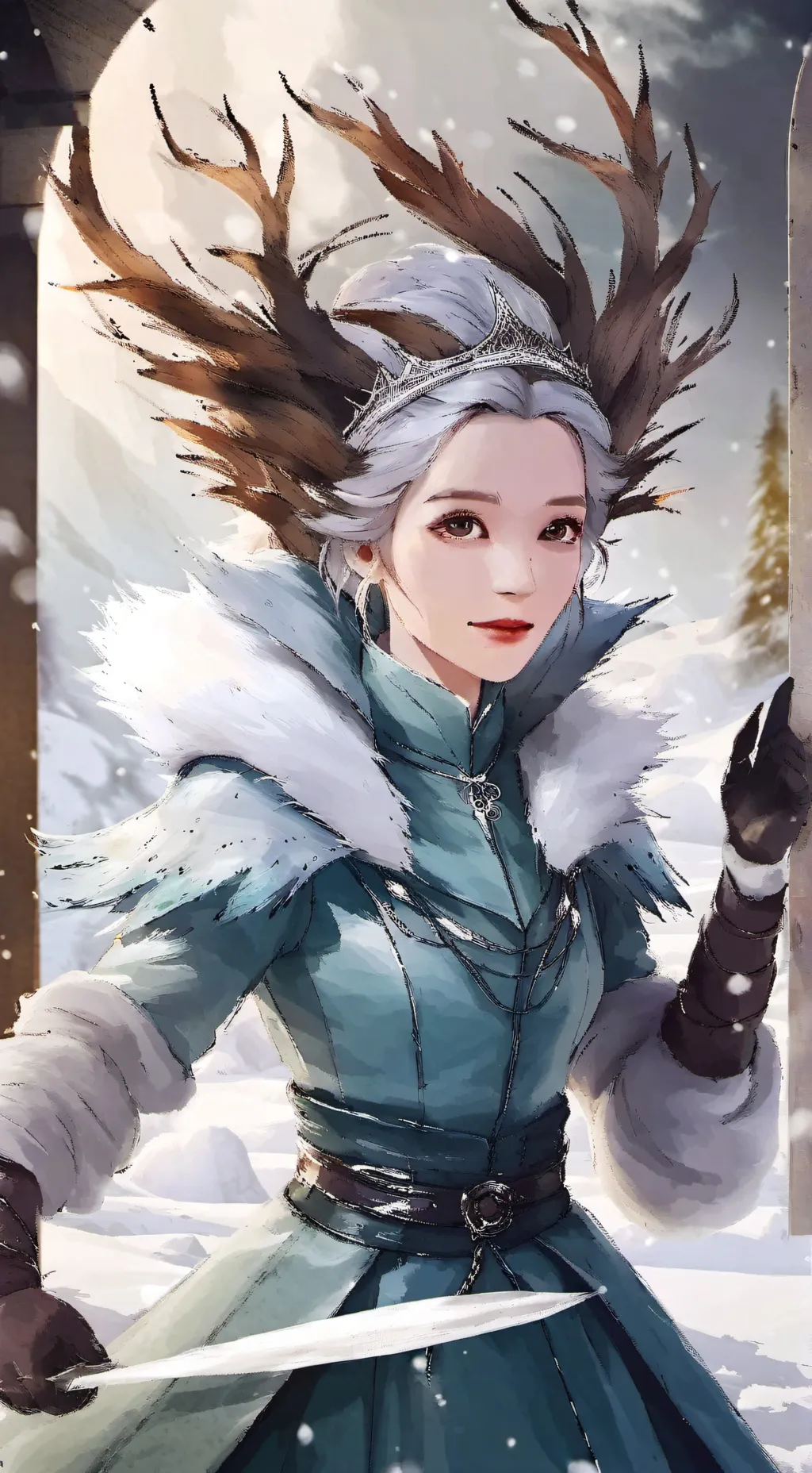 ai character: Greta and the snow background
