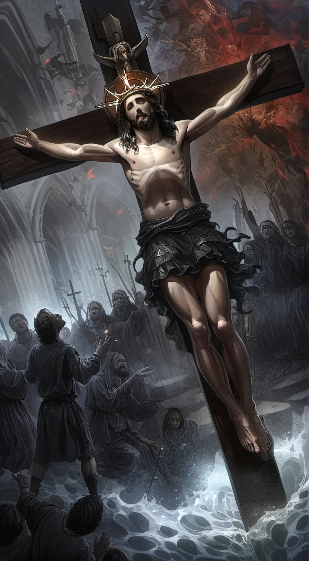 ai character: crucified Jesus background