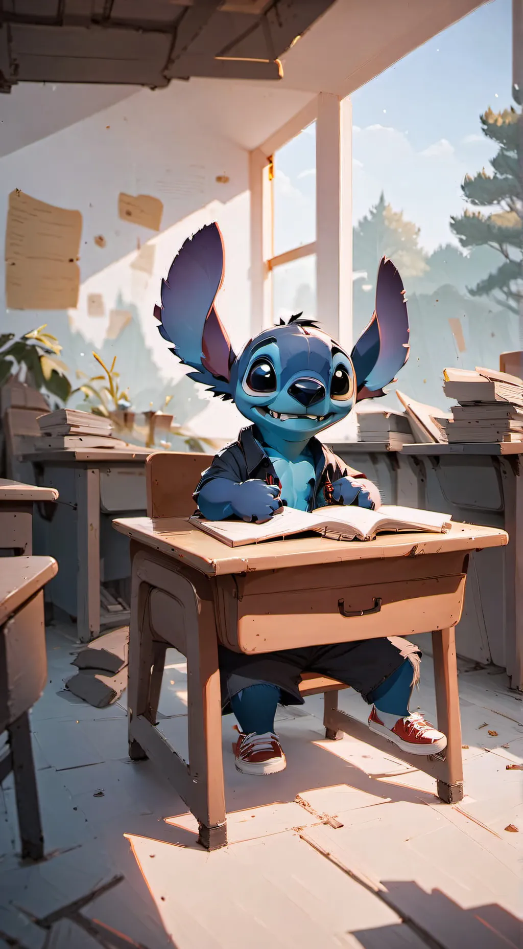 ai character: stitch School background