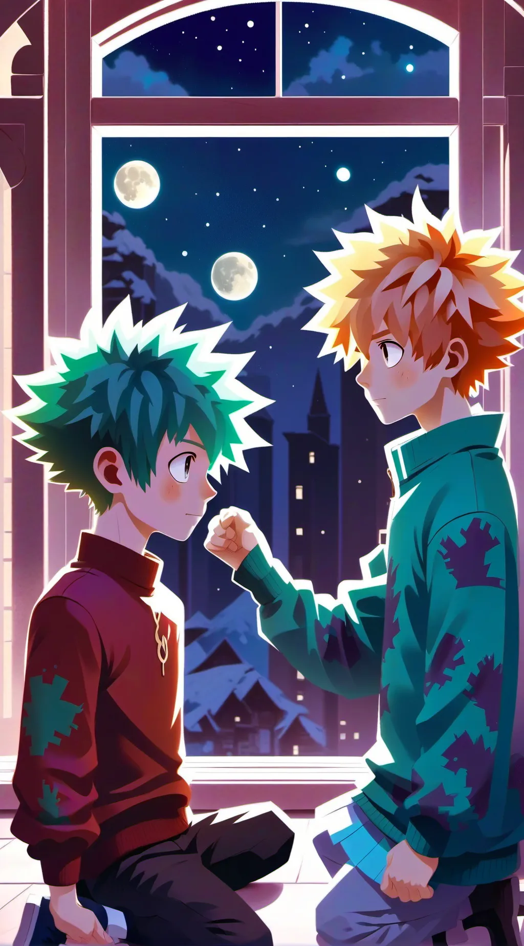 ai character: bakugo and deku  background