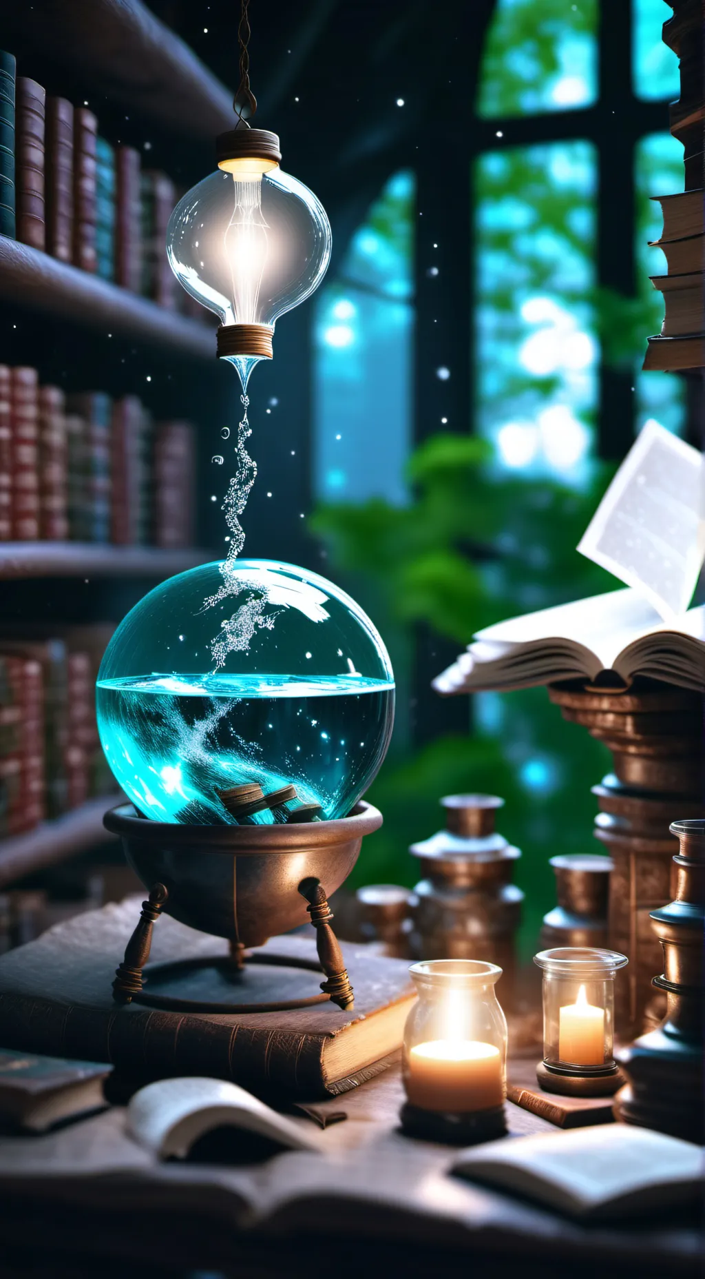 ai character: Library📚💳📕📘 background