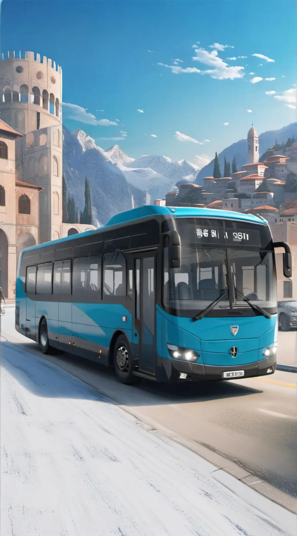 ai character: Italian bus background