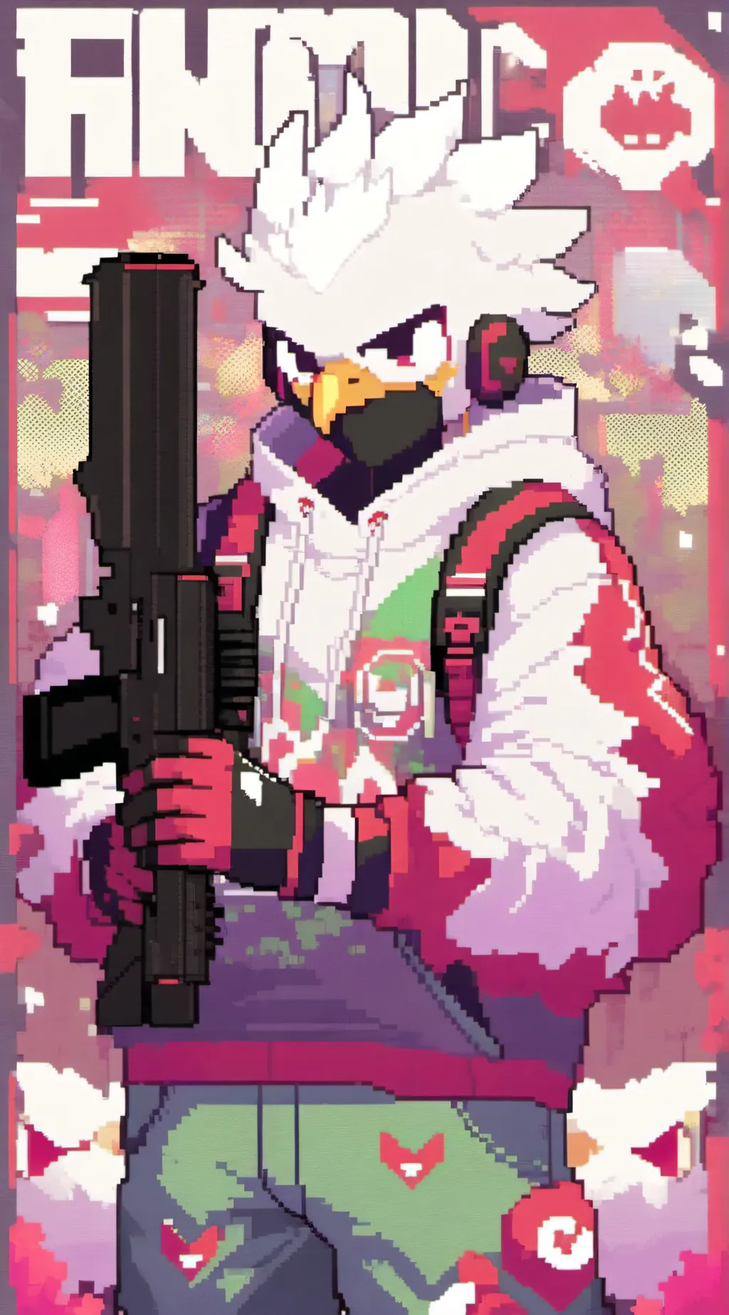 ai character: chicken gun Spanis background