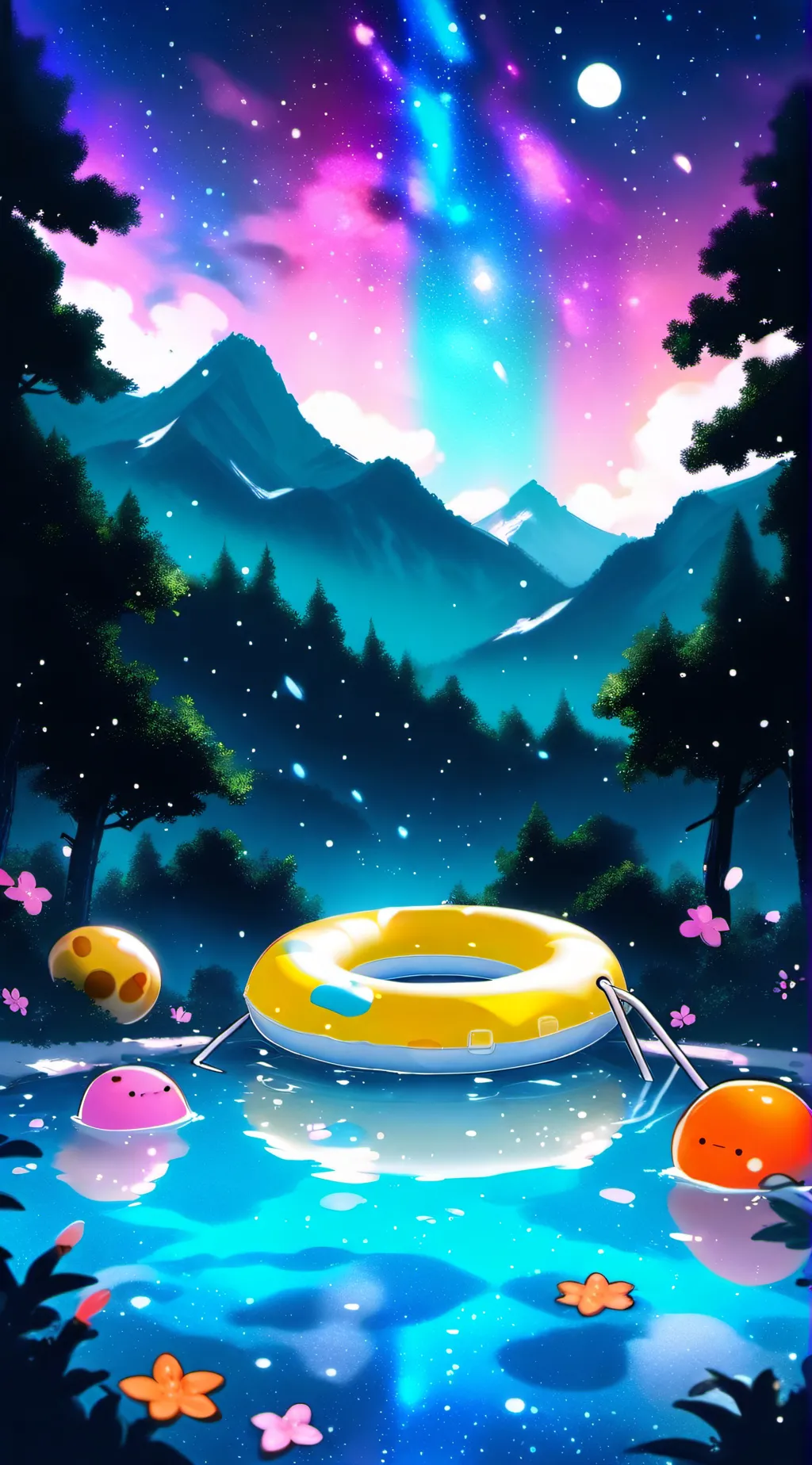 ai character: Kny pool day background