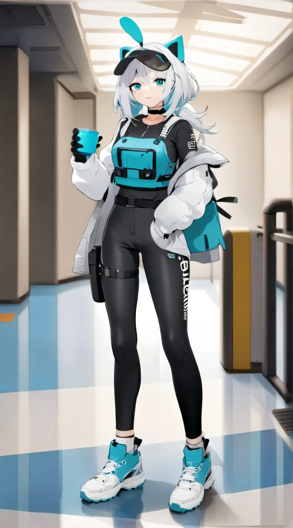 ai character: Cyan (amogus) background