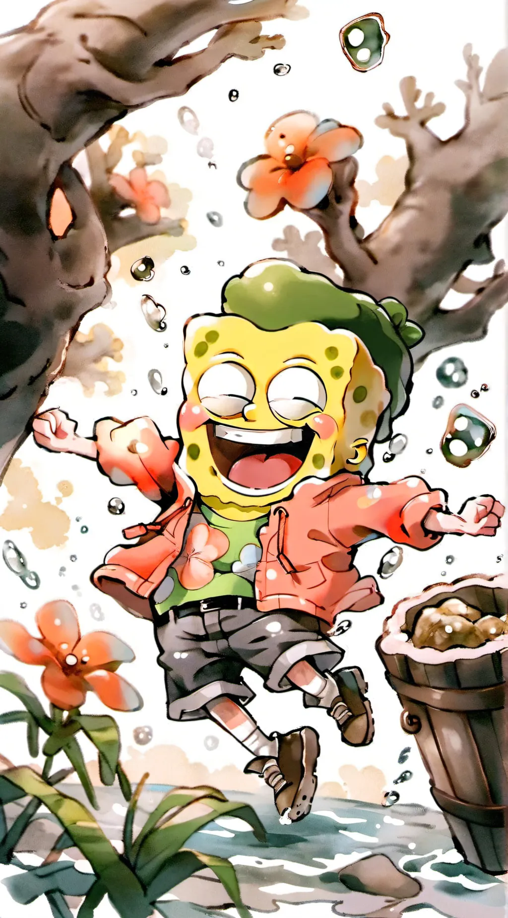 ai character: spongebob  background