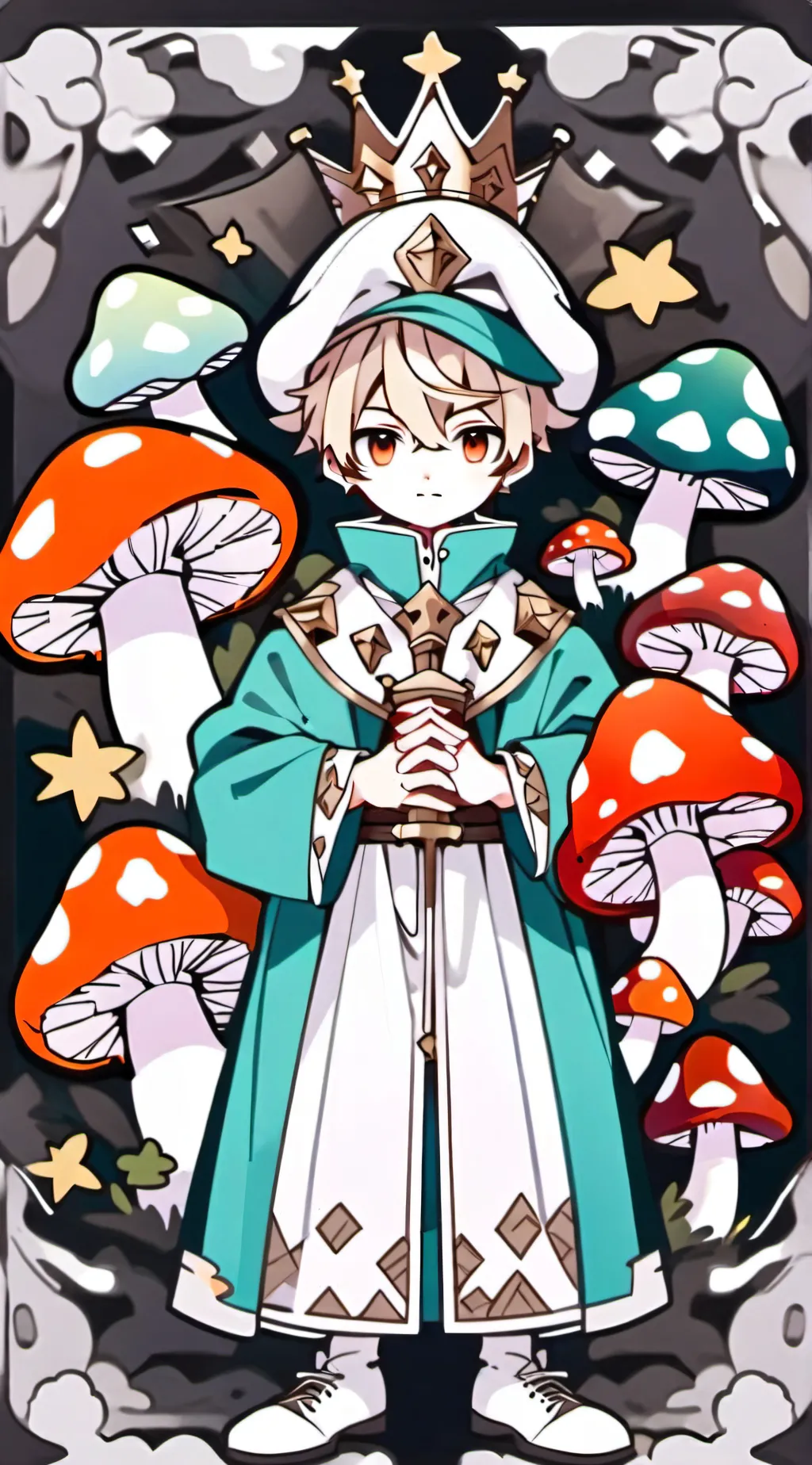 ai character: king of  mushroom background