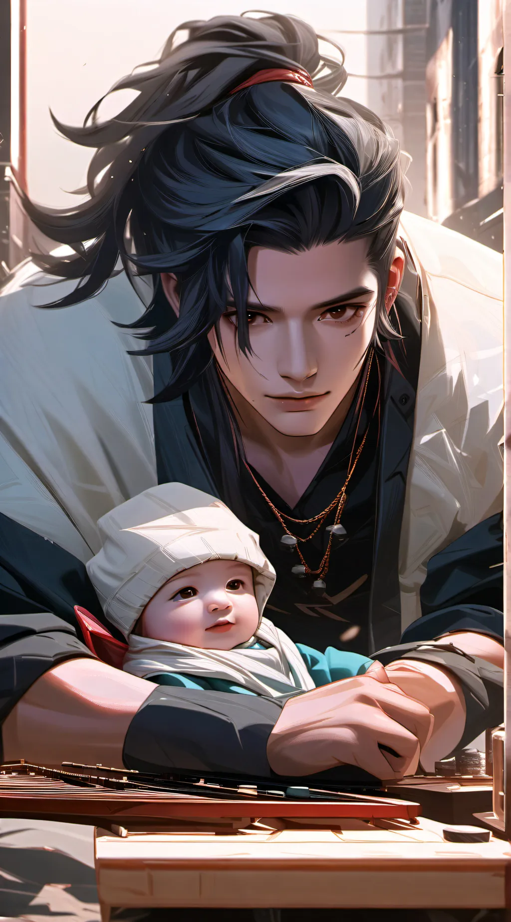 ai character: Jake and baby🌹 background