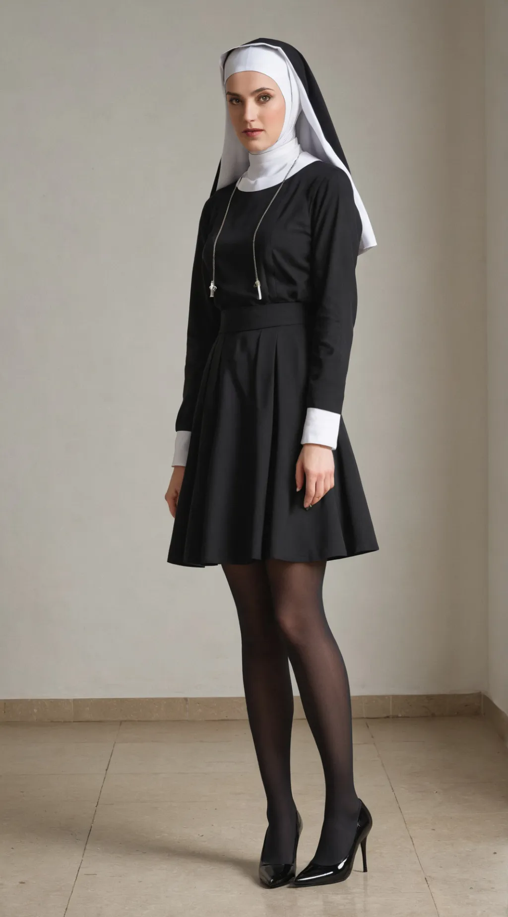 ai character: Nun in heels background