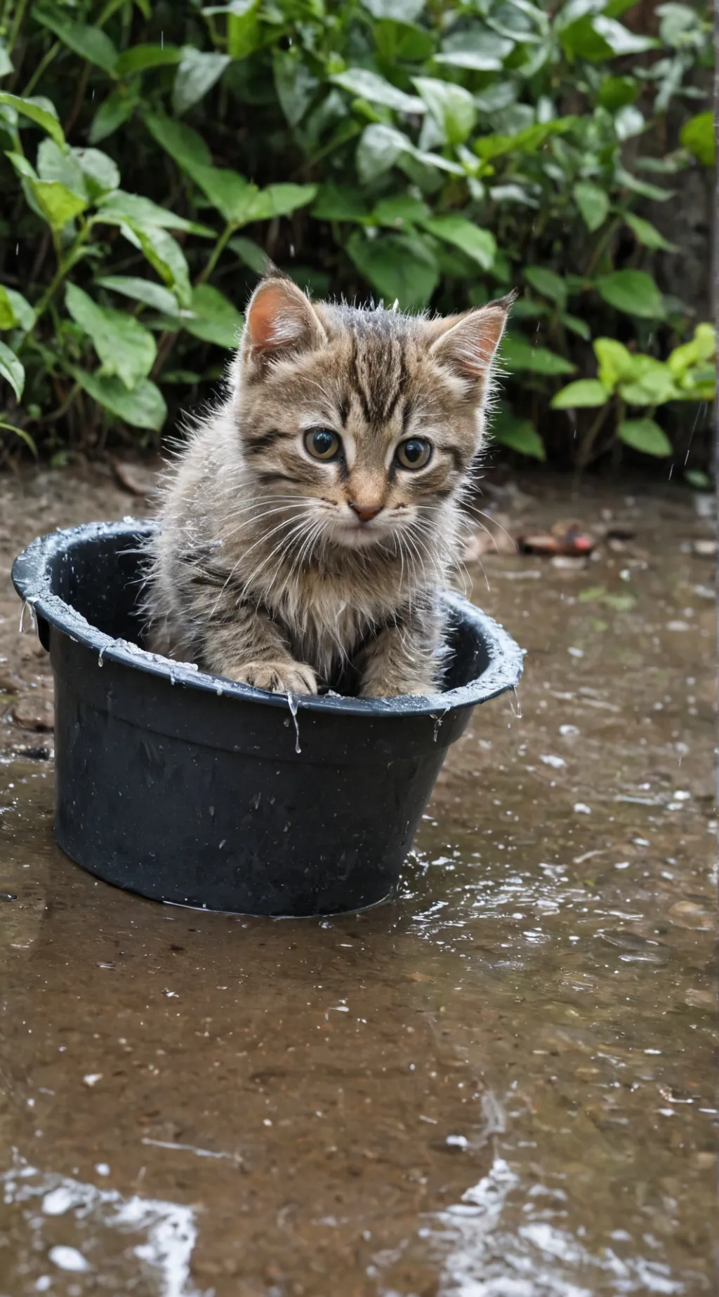 ai character: gatito mojado background