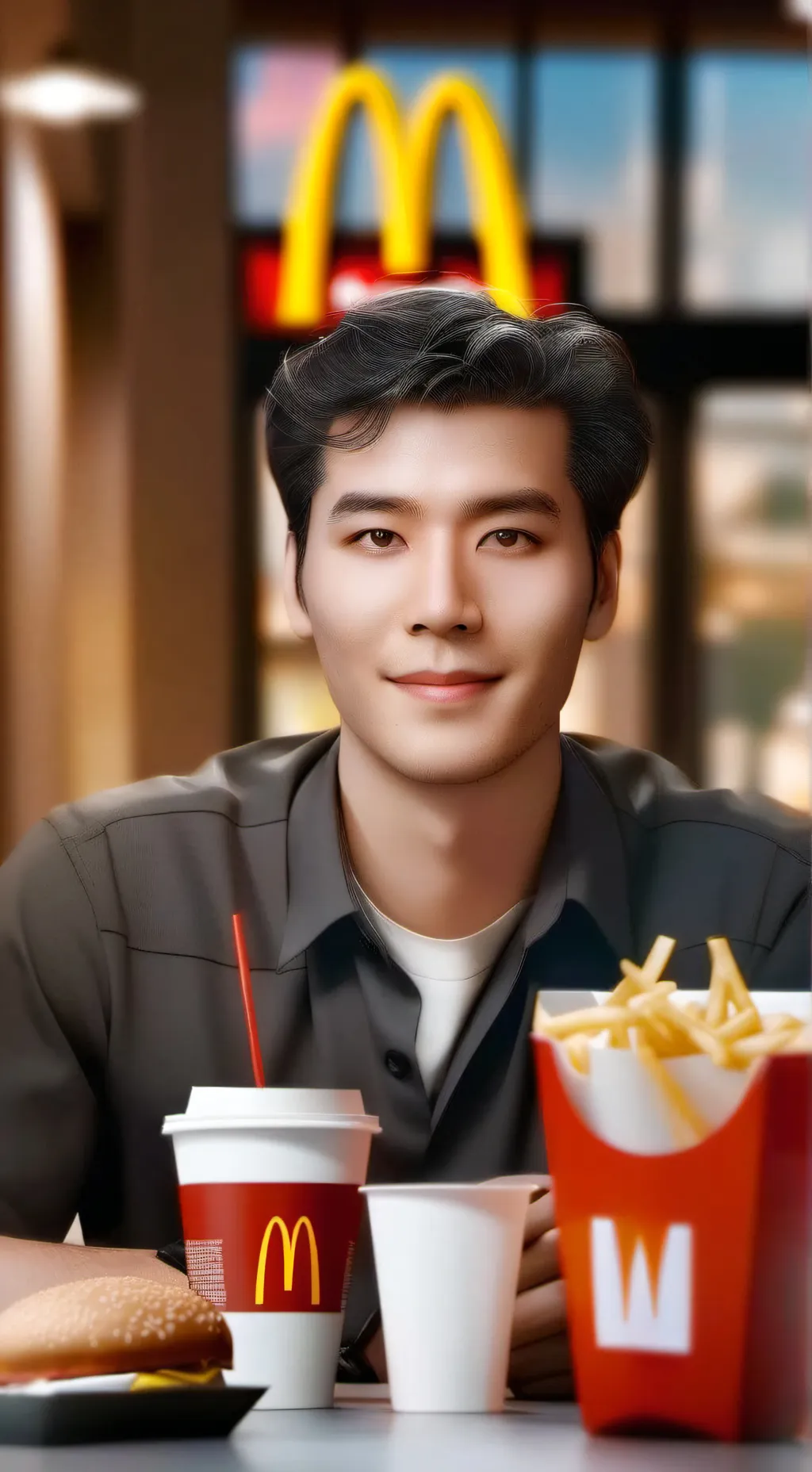 ai character: Work at McDonald's background