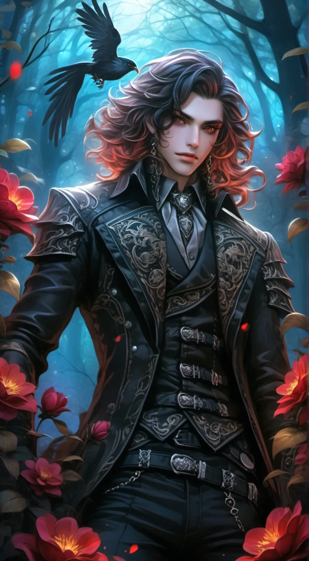 ai character: red celestial background