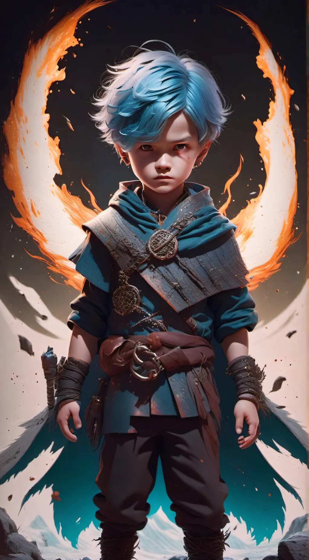 ai character: Child flames background